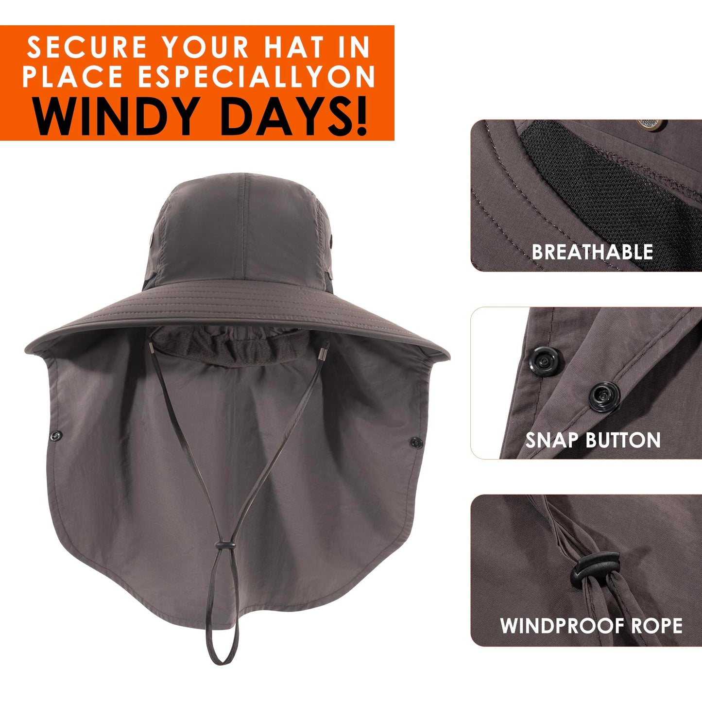 Mens Women Fishing Hat UPF 50+ Wide Brim Sun Hat with Face Cover & Neck Flap
