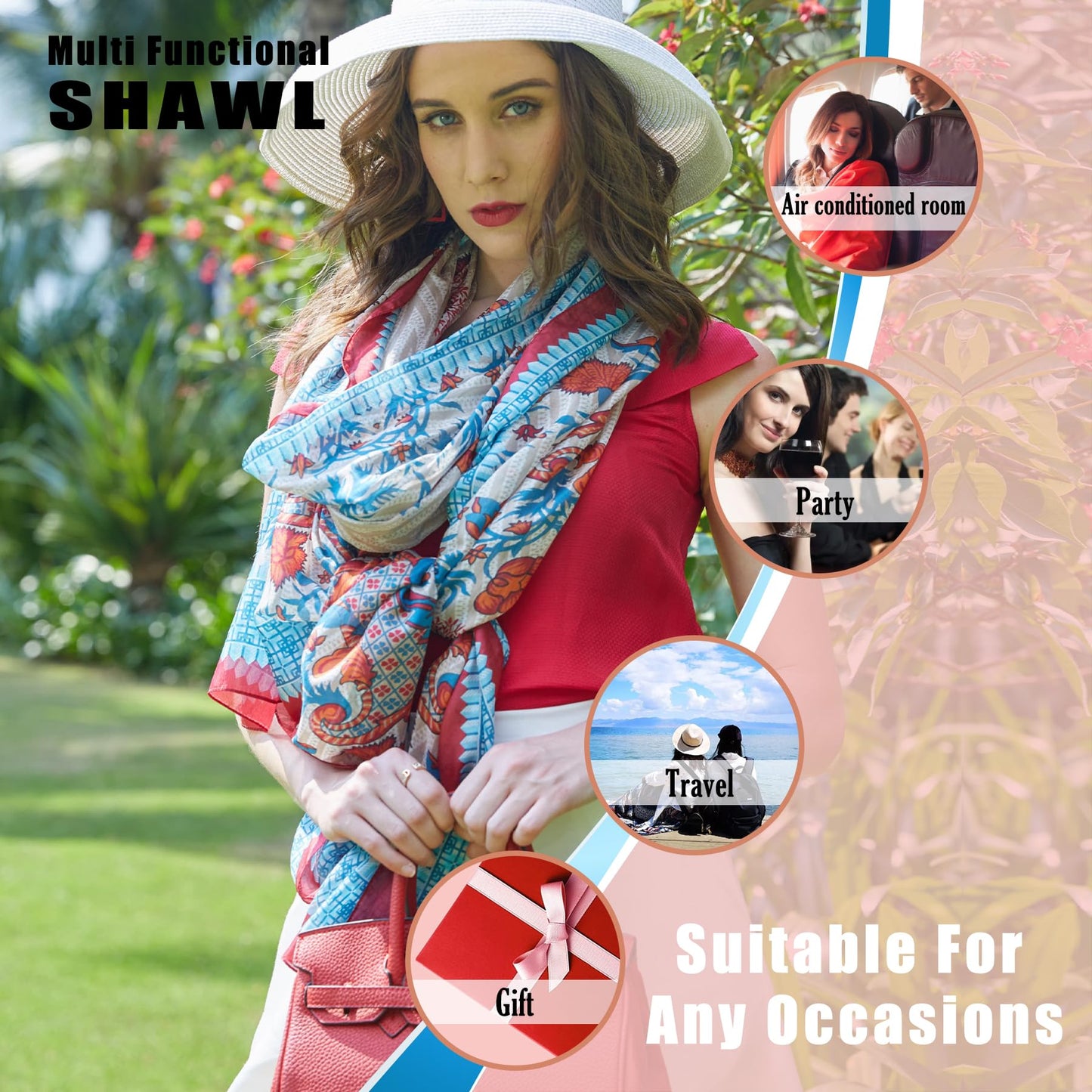 DANA XU 100% Mulberry Satin Silk Summer Travel Scarf Extra Large Women Floral Shawl Oversize Soft Wraps For Evening Dresses
