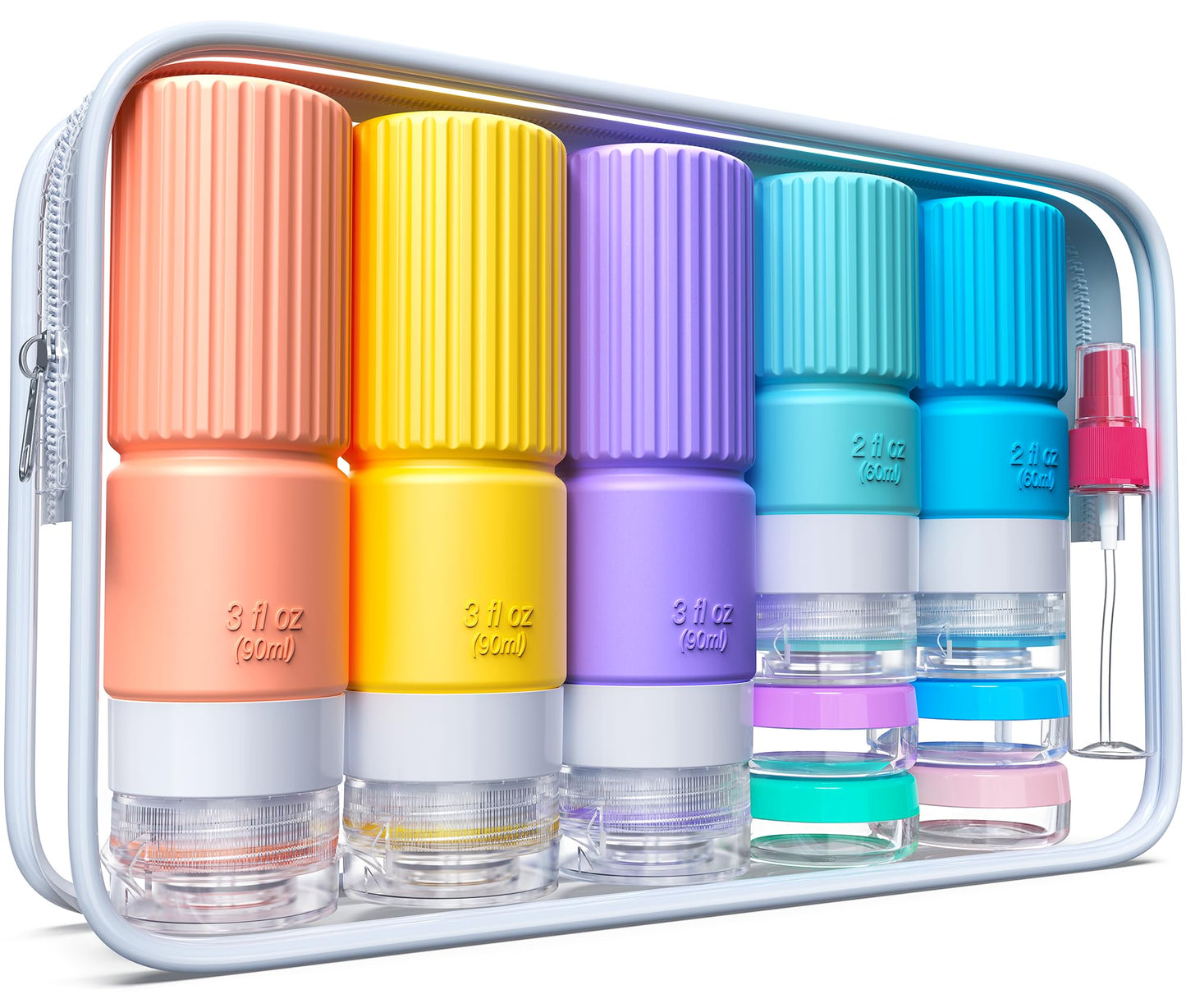 19 pack Travel Bottles for Toiletries,TSA Approved Silicone Travel Containers jar for Toiletries,Leak Proof 3oz Refillable Liqus Shampoo And Conditioner Travel Essentials toiletry (black)