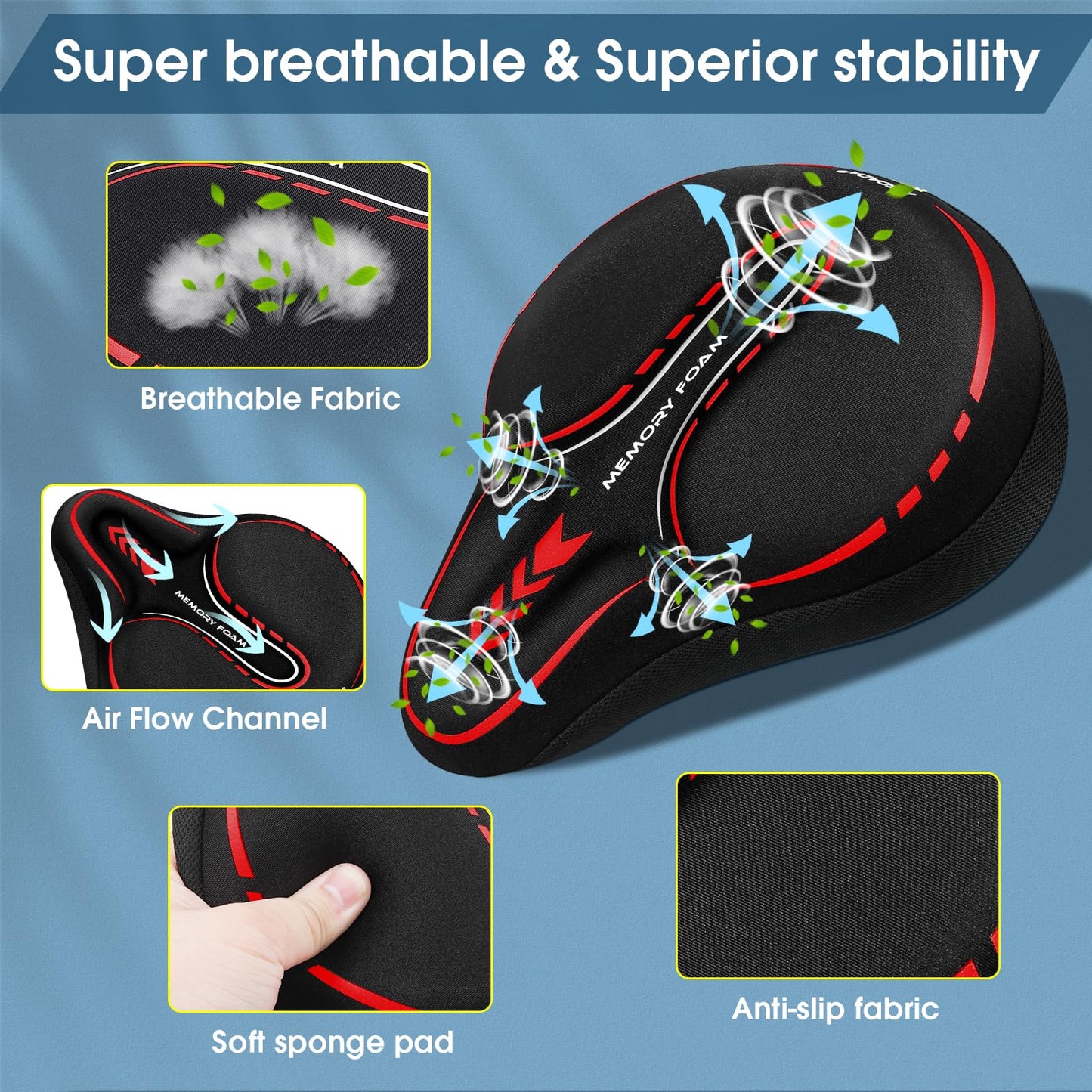 MSDADA New Large Gel Bike Seat Cover, Extra Soft Bike Seat Cushion for Men Women Comfort Wide, Fits Indoor/Outdoor/Exercise Bikes (11.22 inch x 10.03 inch)