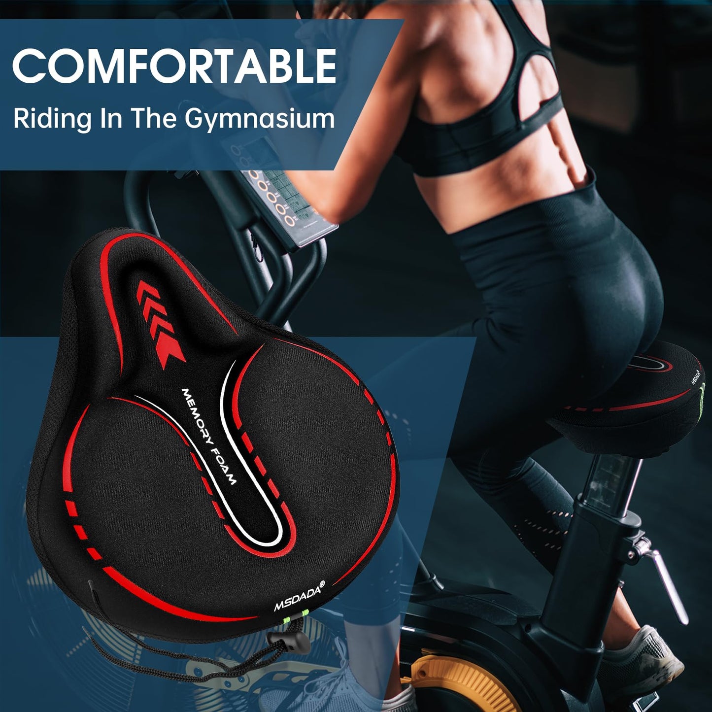 MSDADA New Large Gel Bike Seat Cover, Extra Soft Bike Seat Cushion for Men Women Comfort Wide, Fits Indoor/Outdoor/Exercise Bikes (11.22 inch x 10.03 inch)