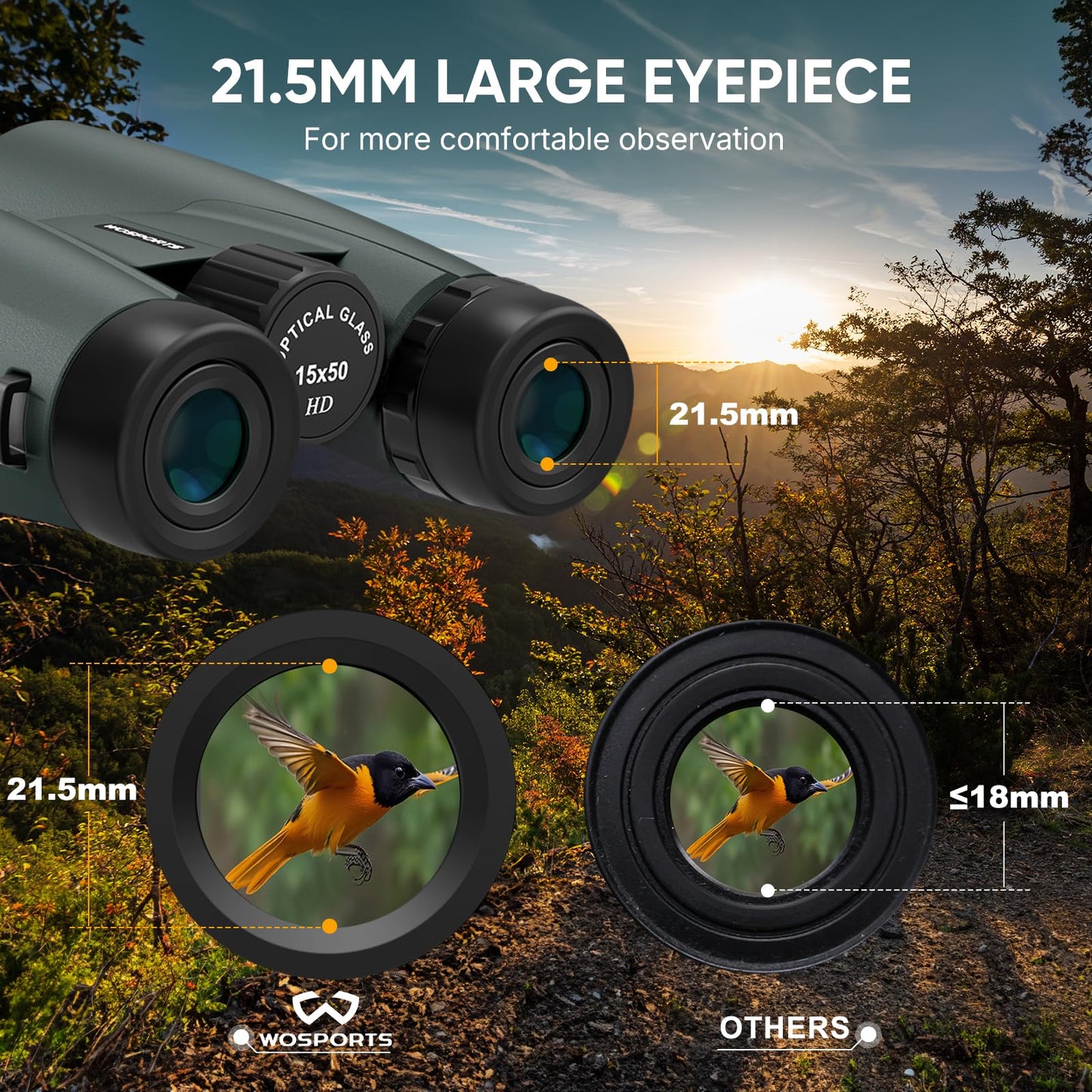 WOSPORTS 10x42 Binoculars for Adults, IPX7 Waterproof Binoculars with Clear Low Light Vision, Compact Binoculars for Bird Watching Hunting Cruise Travel, Green, BC01-GRE