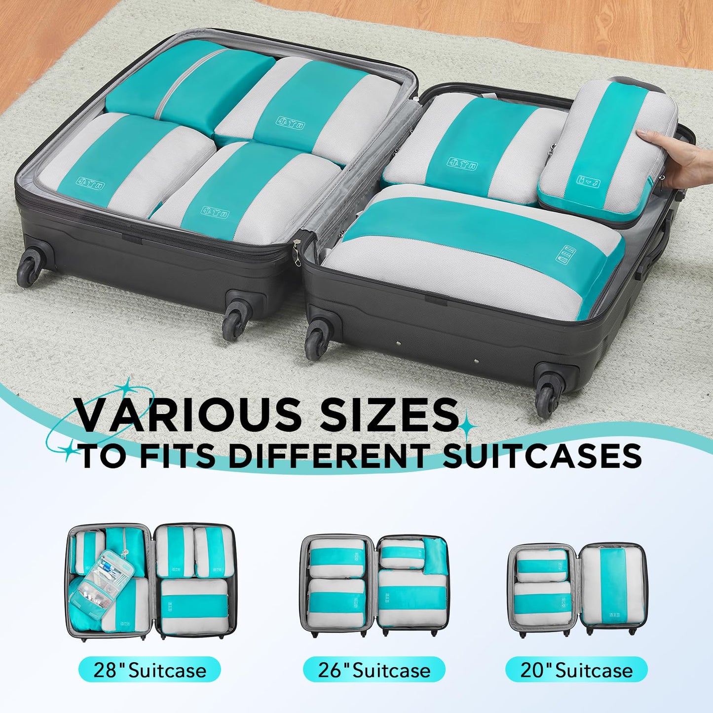 10 Set Compression Packing Cubes for Travel Essentials,Compressible Expandable Packing Cubes for Suitcase,OlarHike Luggage Organizer Bags for Travel,Handy Helper for Organizing Clothes(Black)