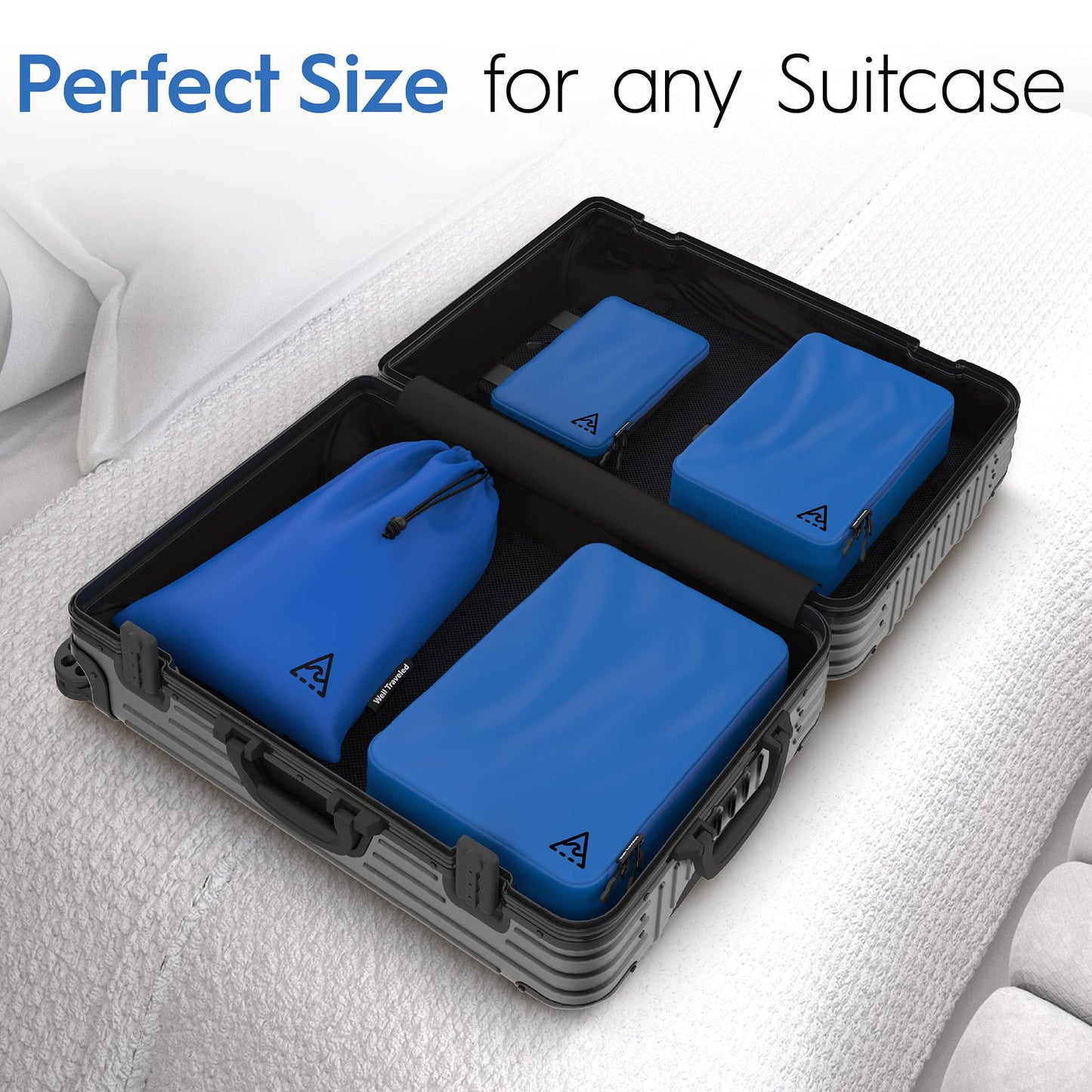8 Set/4 Set Deluxe Compression Packing Cubes Travel - Maximize Space In Luggage With Patented HybridMax Double Capacity Design, Luxury Compressible Packing Cubes For Travel, Large, Small, & Medium