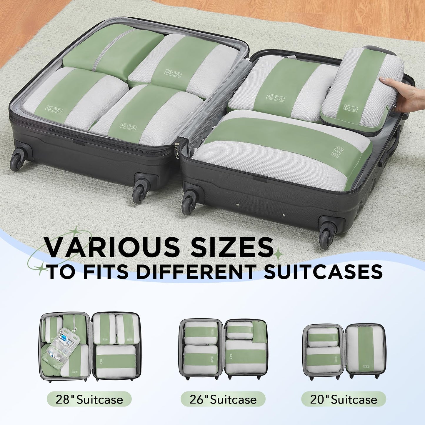 10 Set Compression Packing Cubes for Travel Essentials,Compressible Expandable Packing Cubes for Suitcase,OlarHike Luggage Organizer Bags for Travel,Handy Helper for Organizing Clothes(Black)