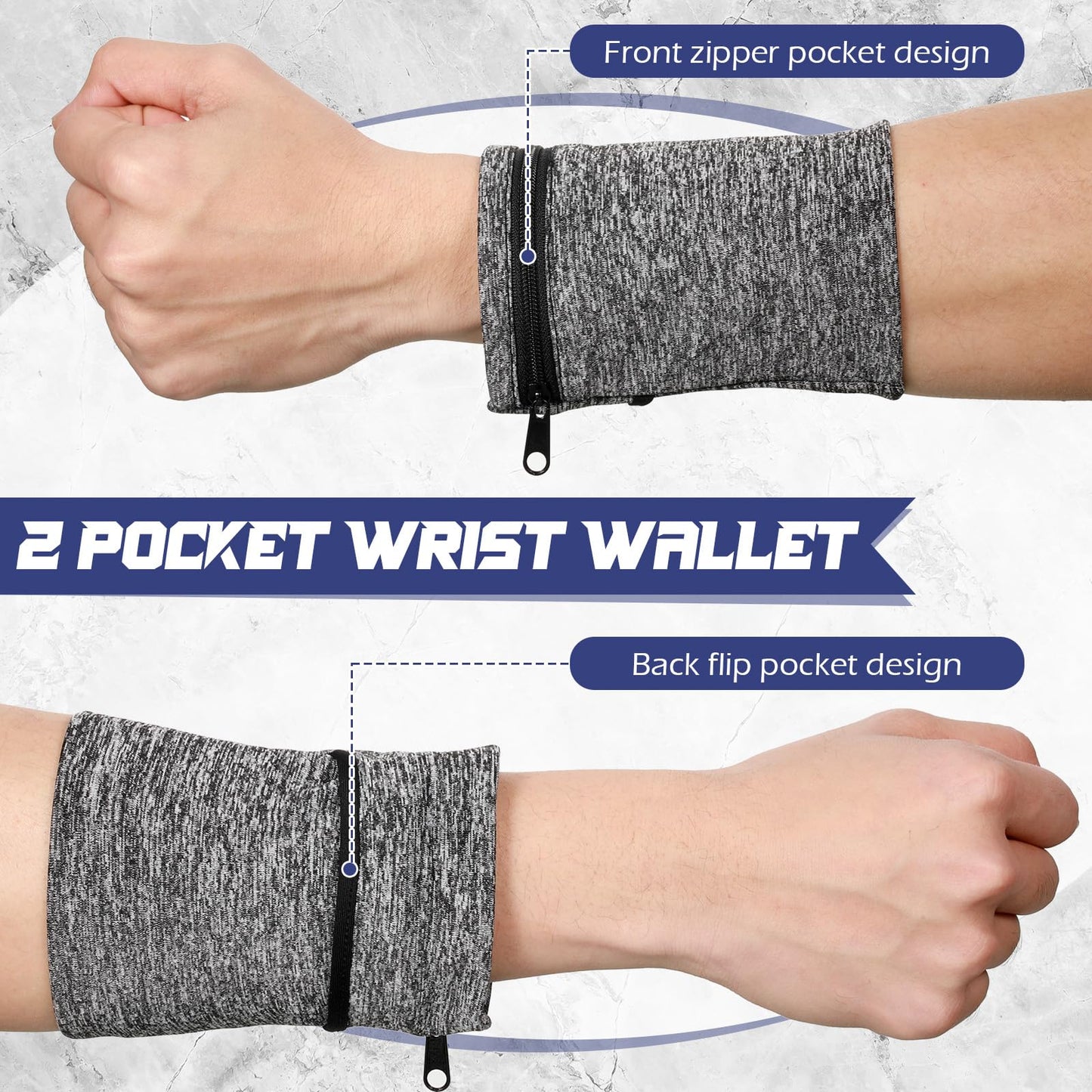 Honoson 5 Pcs Wrist Wallet for Women Men, Zipper Wrist Pouch Purse for Running Wristband Sweatband Wallet for Running Walking Hiking Jogging Travel Events Keys Cash Napkin