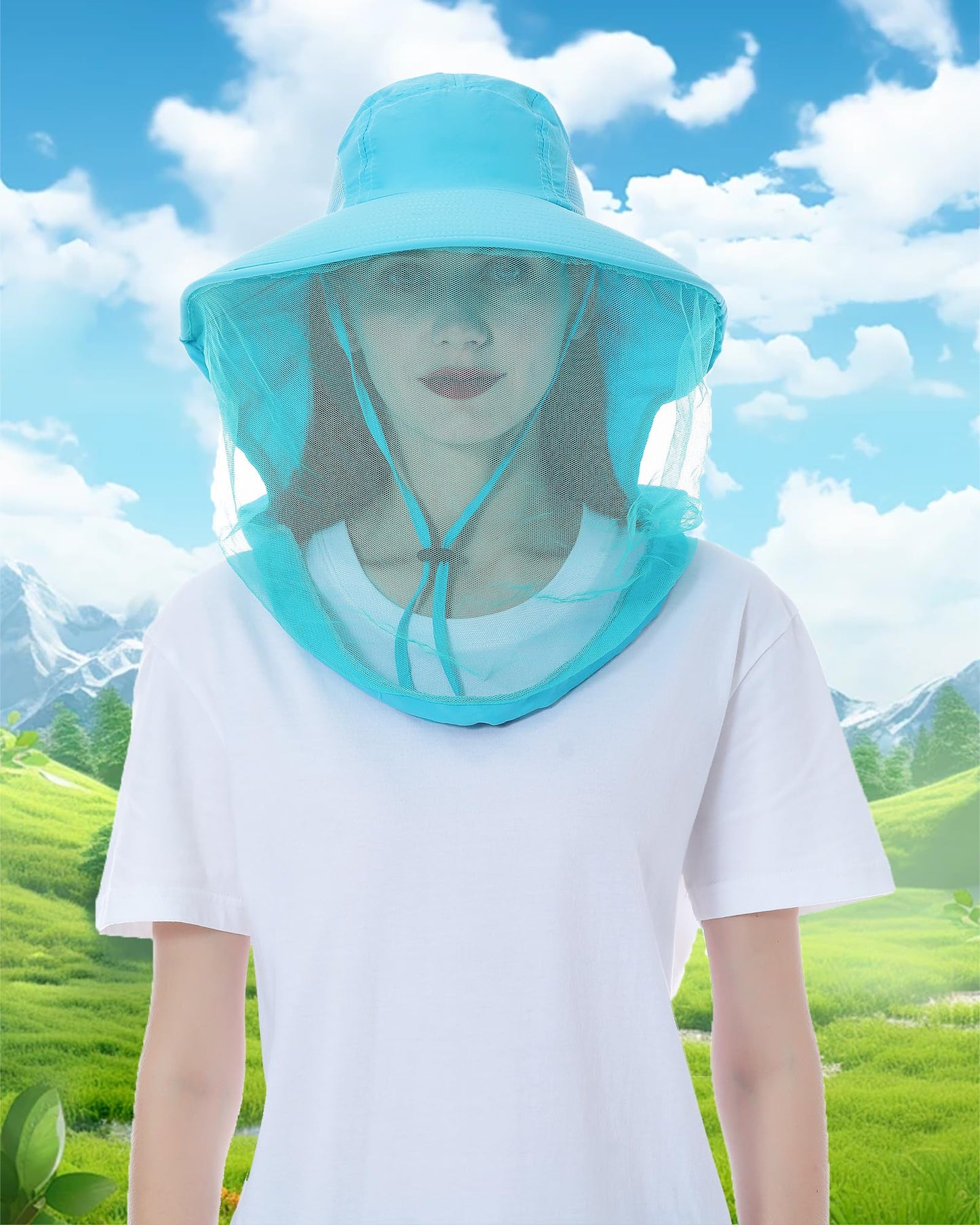 Womens Sun Hat Outdoor UV Protection Wide Brim Fishing Hat with Ponytail Hole Neck Flap for Beach Hiking Camping