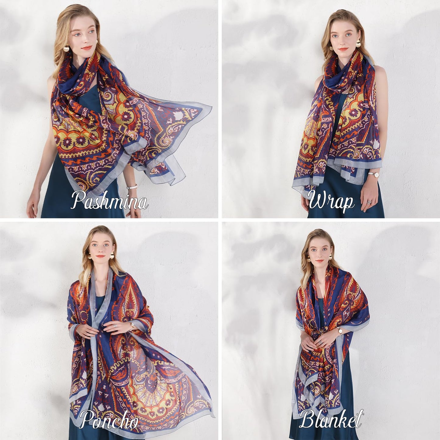 DANA XU 100% Mulberry Satin Silk Summer Travel Scarf Extra Large Women Floral Shawl Oversize Soft Wraps For Evening Dresses