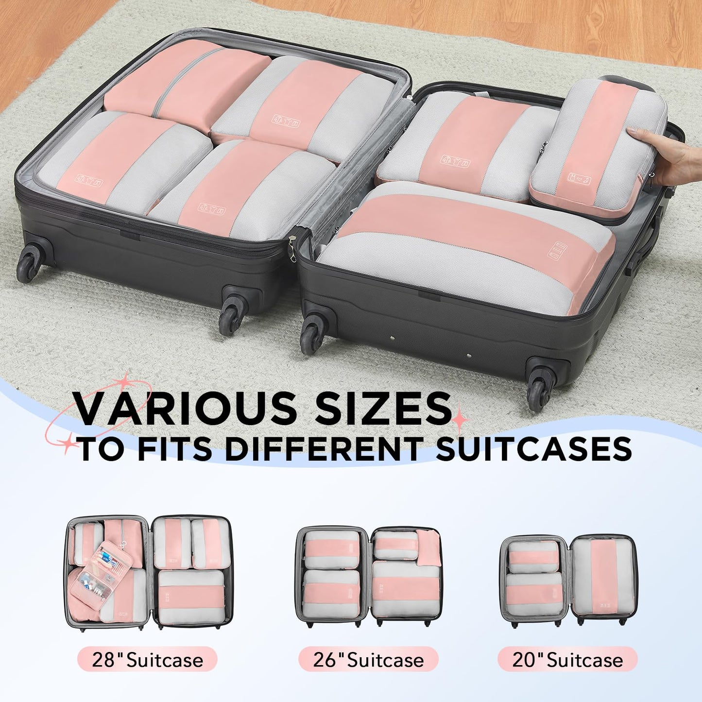 10 Set Compression Packing Cubes for Travel Essentials,Compressible Expandable Packing Cubes for Suitcase,OlarHike Luggage Organizer Bags for Travel,Handy Helper for Organizing Clothes(Black)