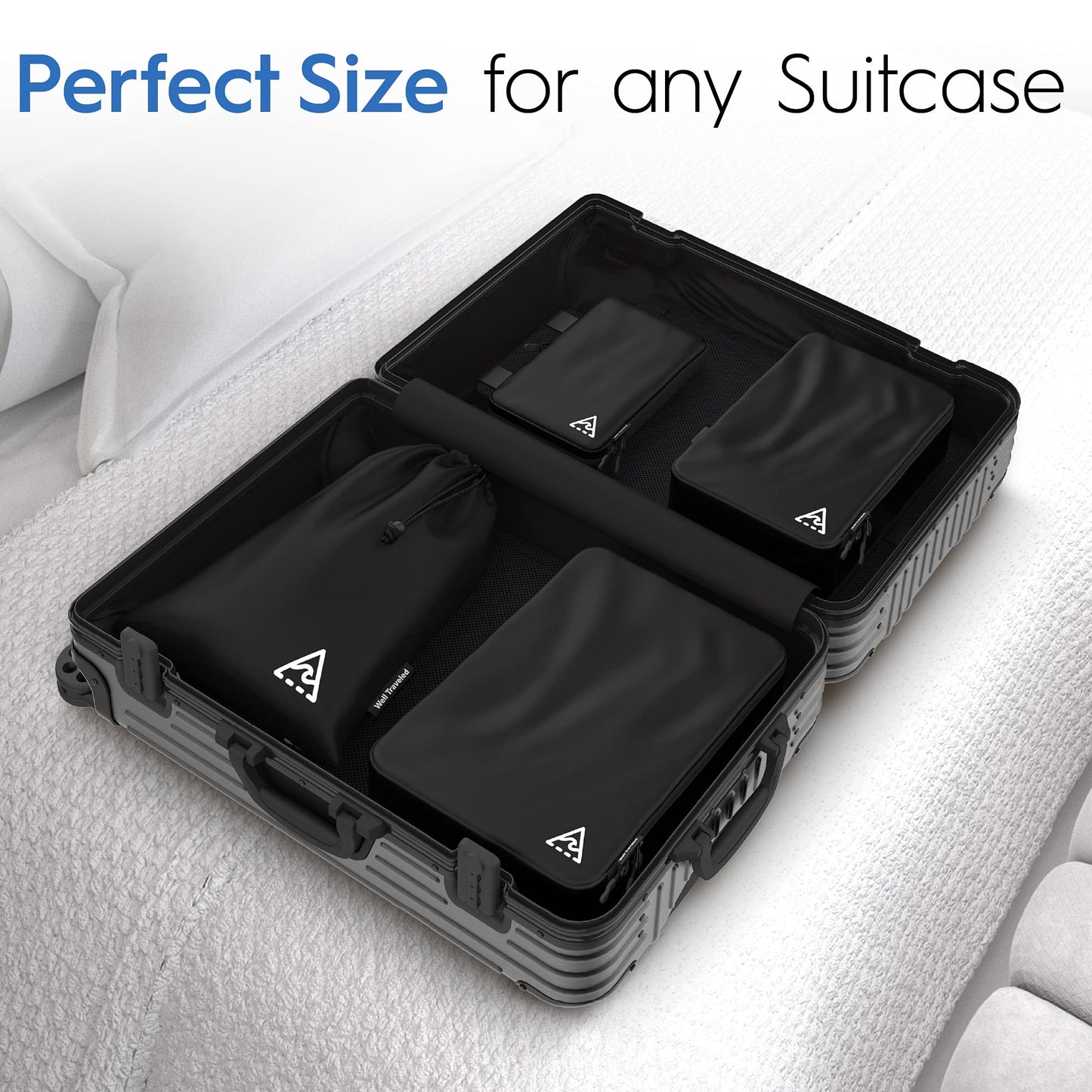 8 Set/4 Set Deluxe Compression Packing Cubes Travel - Maximize Space In Luggage With Patented HybridMax Double Capacity Design, Luxury Compressible Packing Cubes For Travel, Large, Small, & Medium