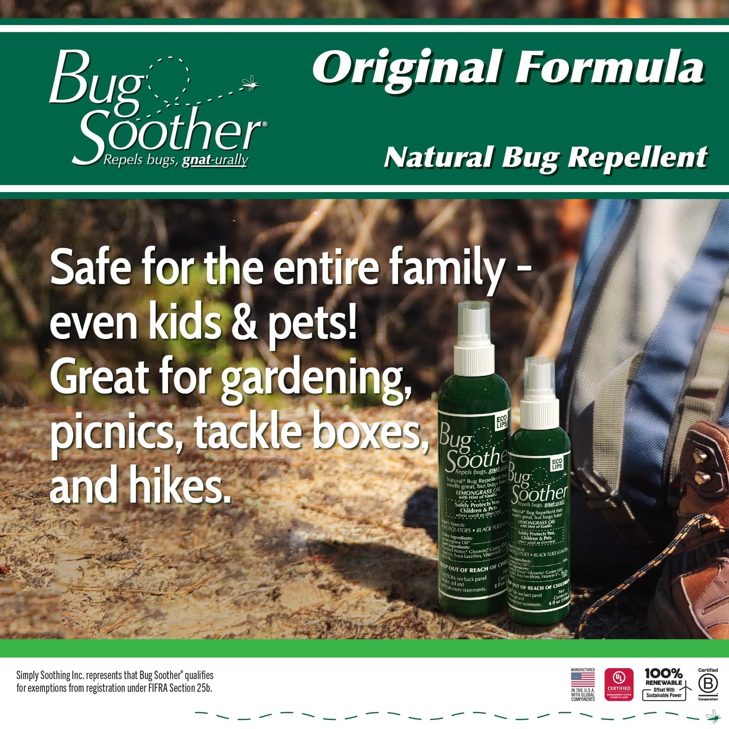Bug Soother Spray (3, 4oz) - Natural Mosquito, Gnat & Insect Deterrent & Repellent with Essential Oils - 100% DEET-Free Safe for Adults, Babies, Pets, & Environment - Made in USA - Includes 1 oz