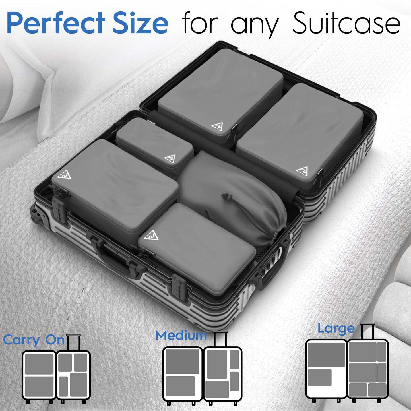 8 Set/4 Set Deluxe Compression Packing Cubes Travel - Maximize Space In Luggage With Patented HybridMax Double Capacity Design, Luxury Compressible Packing Cubes For Travel, Large, Small, & Medium