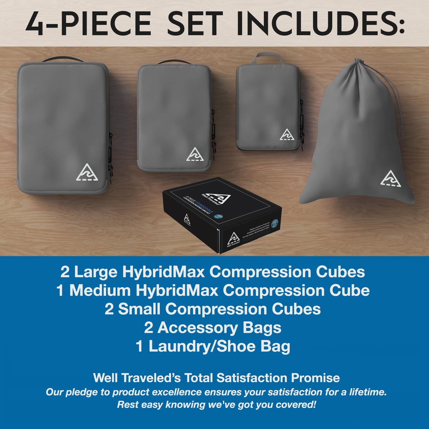 8 Set/4 Set Deluxe Compression Packing Cubes Travel - Maximize Space In Luggage With Patented HybridMax Double Capacity Design, Luxury Compressible Packing Cubes For Travel, Large, Small, & Medium
