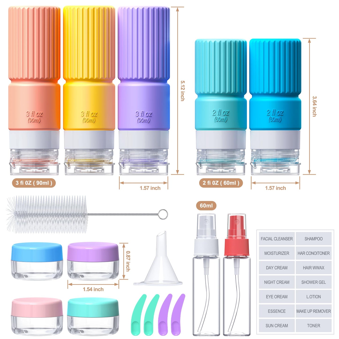 19 pack Travel Bottles for Toiletries,TSA Approved Silicone Travel Containers jar for Toiletries,Leak Proof 3oz Refillable Liqus Shampoo And Conditioner Travel Essentials toiletry (black)