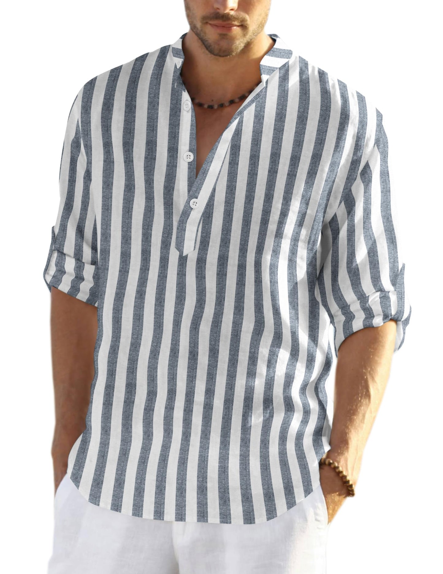 COOFANDY Men's Cotton Linen Henley T-Shirts Long Sleeve Hippie Casual Beach T-Shirts