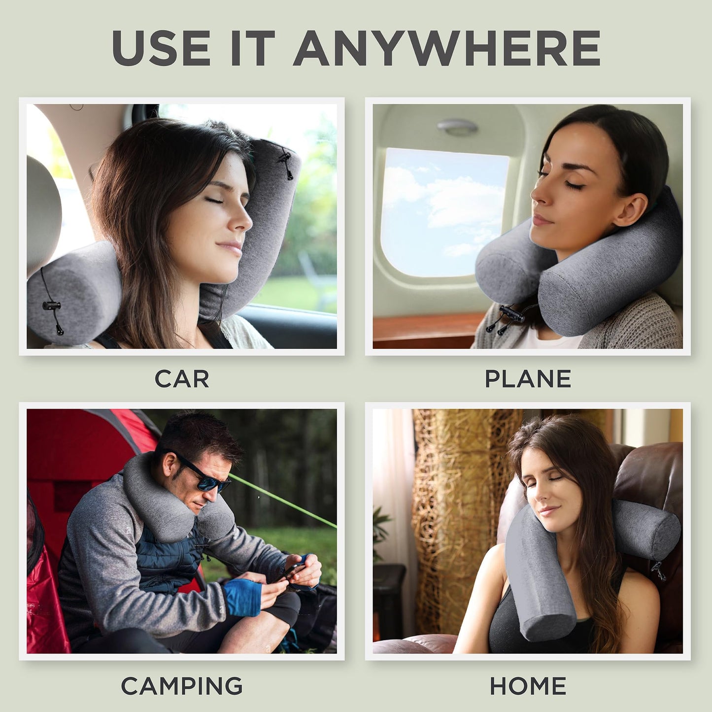 Dot&Dot Twist Memory Foam Travel Pillow for Airplanes - Travel Neck Pillow for Sleeping - Airplane Pillow for Neck Support, Chin, Lumbar and Leg - Adjustable, Bendable Neck Roll Pillow