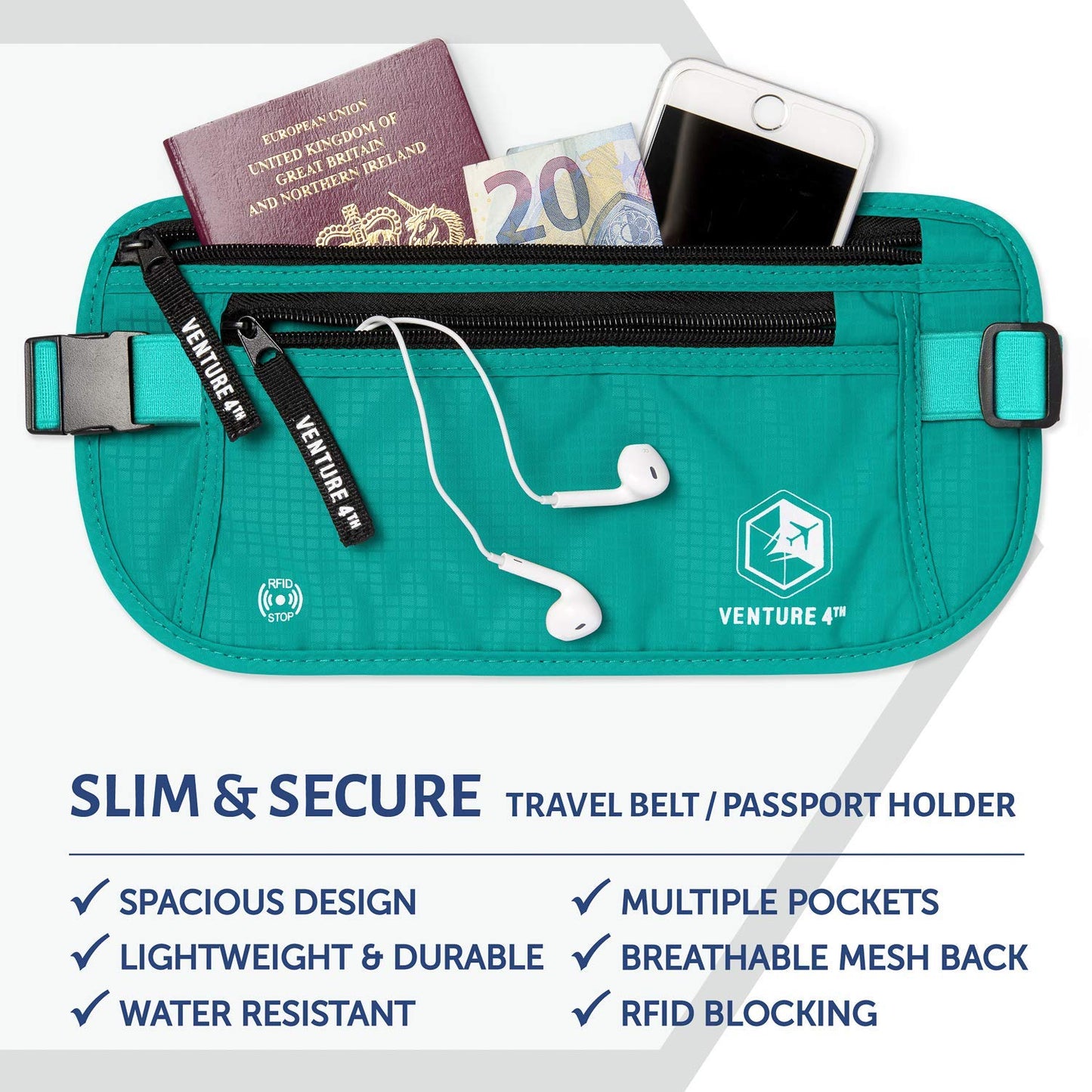 VENTURE 4TH Travel Money Belt - RFID Blocking (Gray)