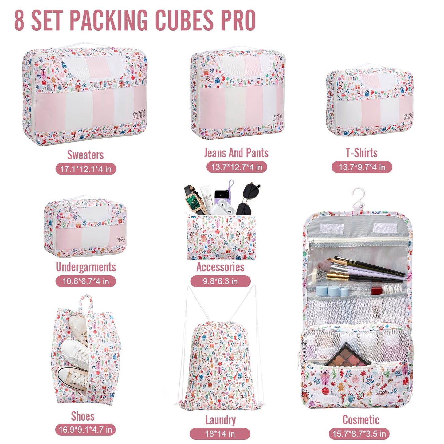 Veken 8 Set Packing Cubes for Travel Essentials, Suitcase Organizer Bags Set for Luggage, Road Trip Travel Accessories in 4 Sizes (Extra Large, Large, Medium, Small)