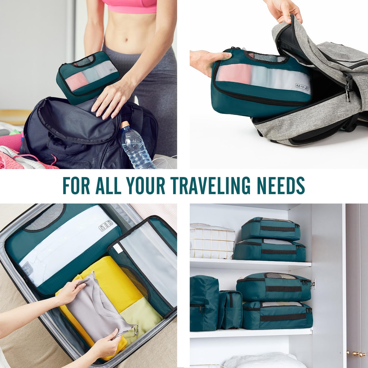 Veken 8 Set Packing Cubes for Travel Essentials, Suitcase Organizer Bags Set for Luggage, Road Trip Travel Accessories in 4 Sizes (Extra Large, Large, Medium, Small)