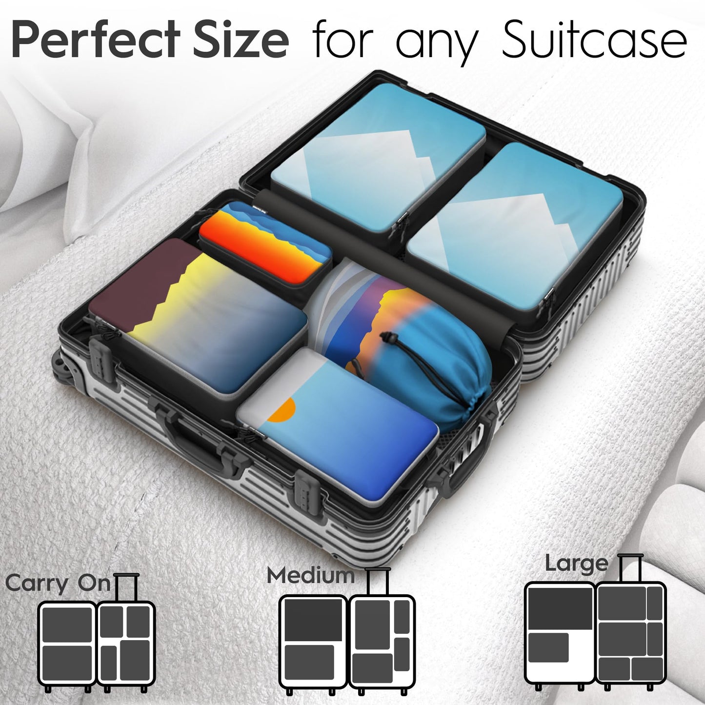 8 Set/4 Set Deluxe Compression Packing Cubes Travel - Maximize Space In Luggage With Patented HybridMax Double Capacity Design, Luxury Compressible Packing Cubes For Travel, Large, Small, & Medium