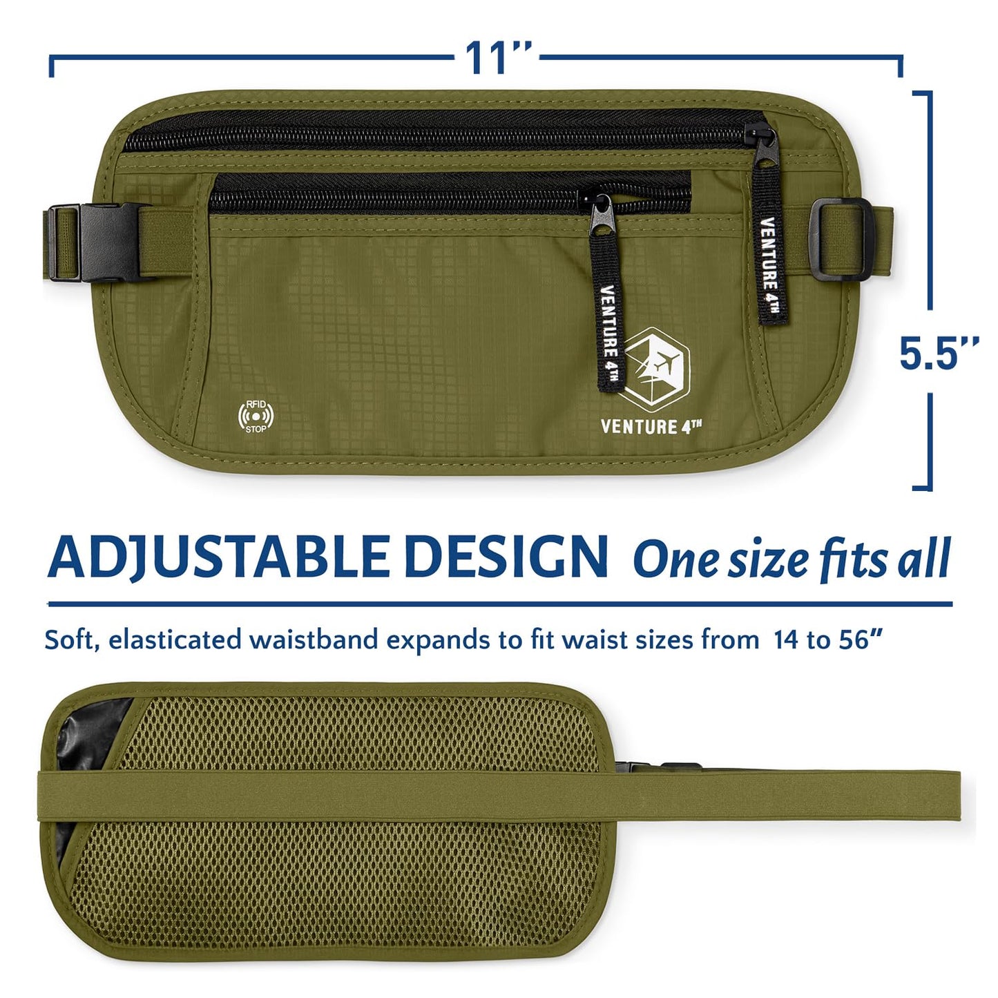 VENTURE 4TH Travel Money Belt - RFID Blocking (Gray)