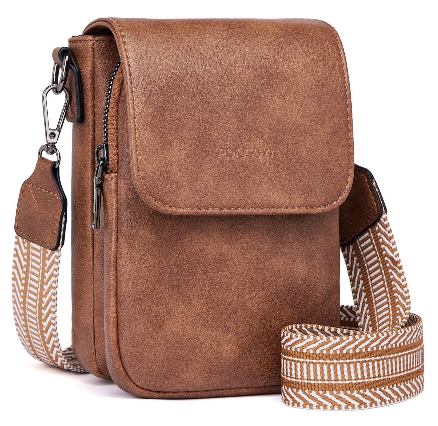 POIUGOYA Small Crossbody Bags for Women Trendy,Leather Triple Compartment Cell Phone Crossbody Wallet Purses with Card Slots