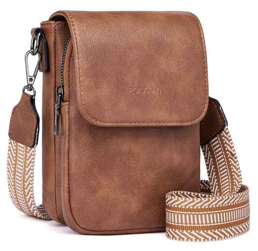 POIUGOYA Small Crossbody Bags for Women Trendy,Leather Triple Compartment Cell Phone Crossbody Wallet Purses with Card Slots
