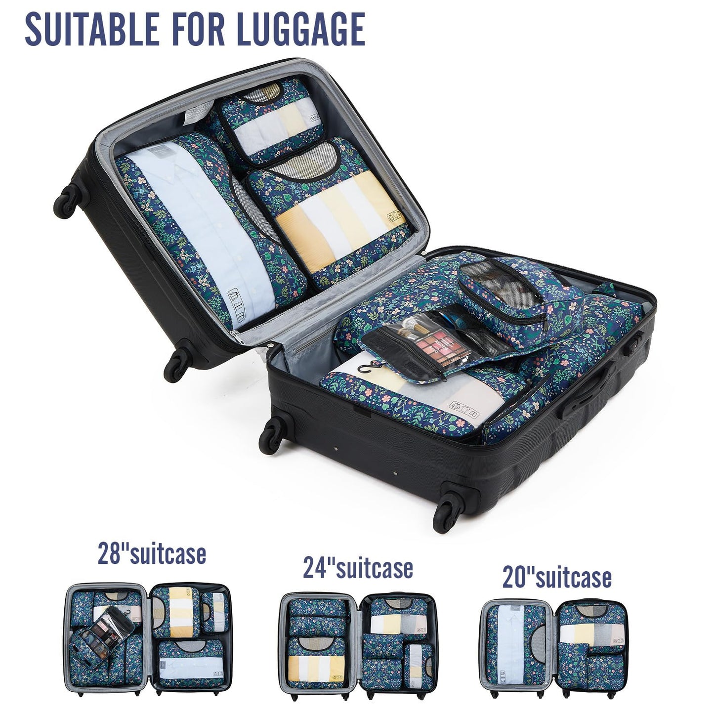 Veken 8 Set Packing Cubes for Travel Essentials, Suitcase Organizer Bags Set for Luggage, Road Trip Travel Accessories in 4 Sizes (Extra Large, Large, Medium, Small)