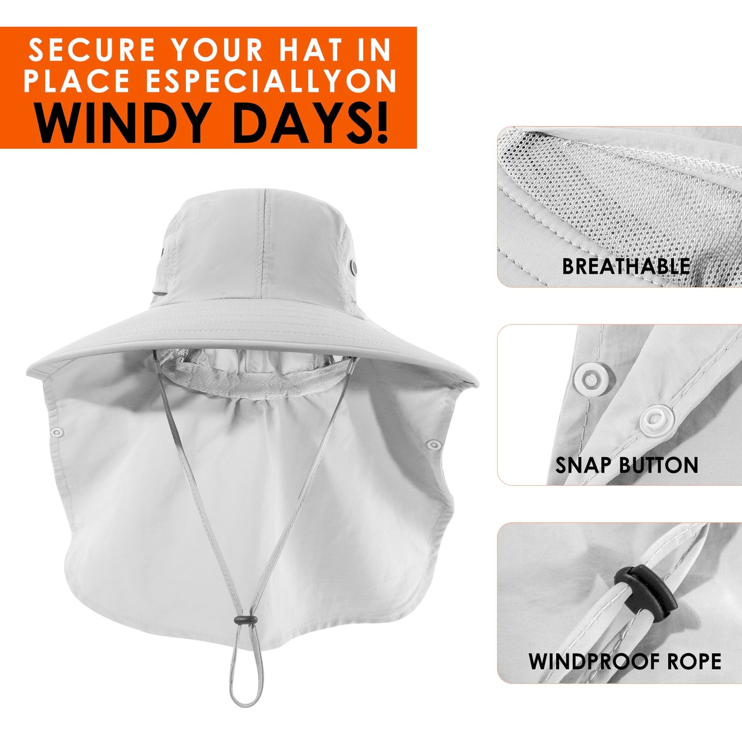 Mens Women Fishing Hat UPF 50+ Wide Brim Sun Hat with Face Cover & Neck Flap