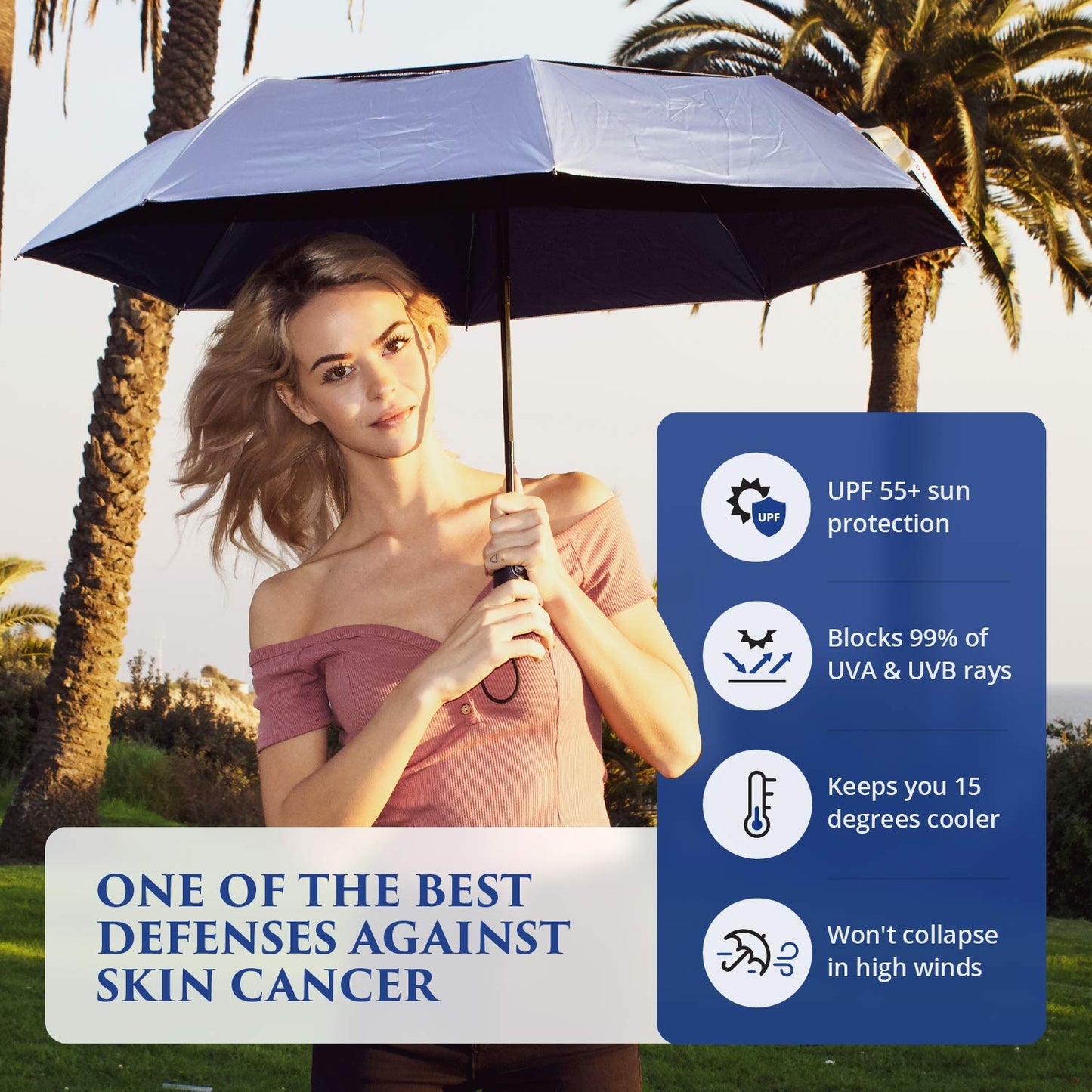 UV-Blocker Compact Sun Protection UV Umbrella - Auto Open/Close - Double Vented Canopy - Windproof Sun Umbrella for Walking - 55+ UPF - 42"/44"/58"