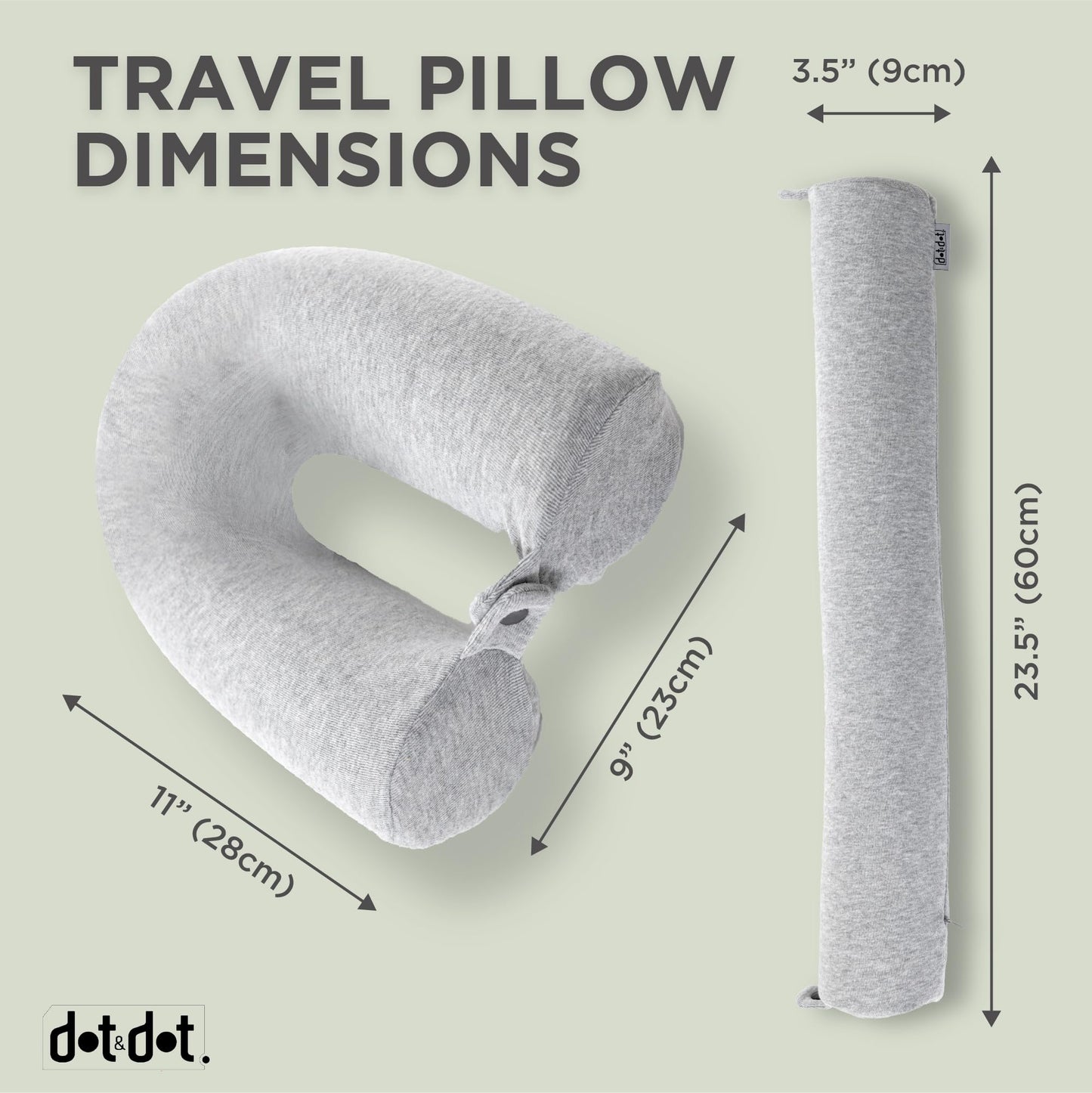 Dot&Dot Twist Memory Foam Travel Pillow for Airplanes - Travel Neck Pillow for Sleeping - Airplane Pillow for Neck Support, Chin, Lumbar and Leg - Adjustable, Bendable Neck Roll Pillow