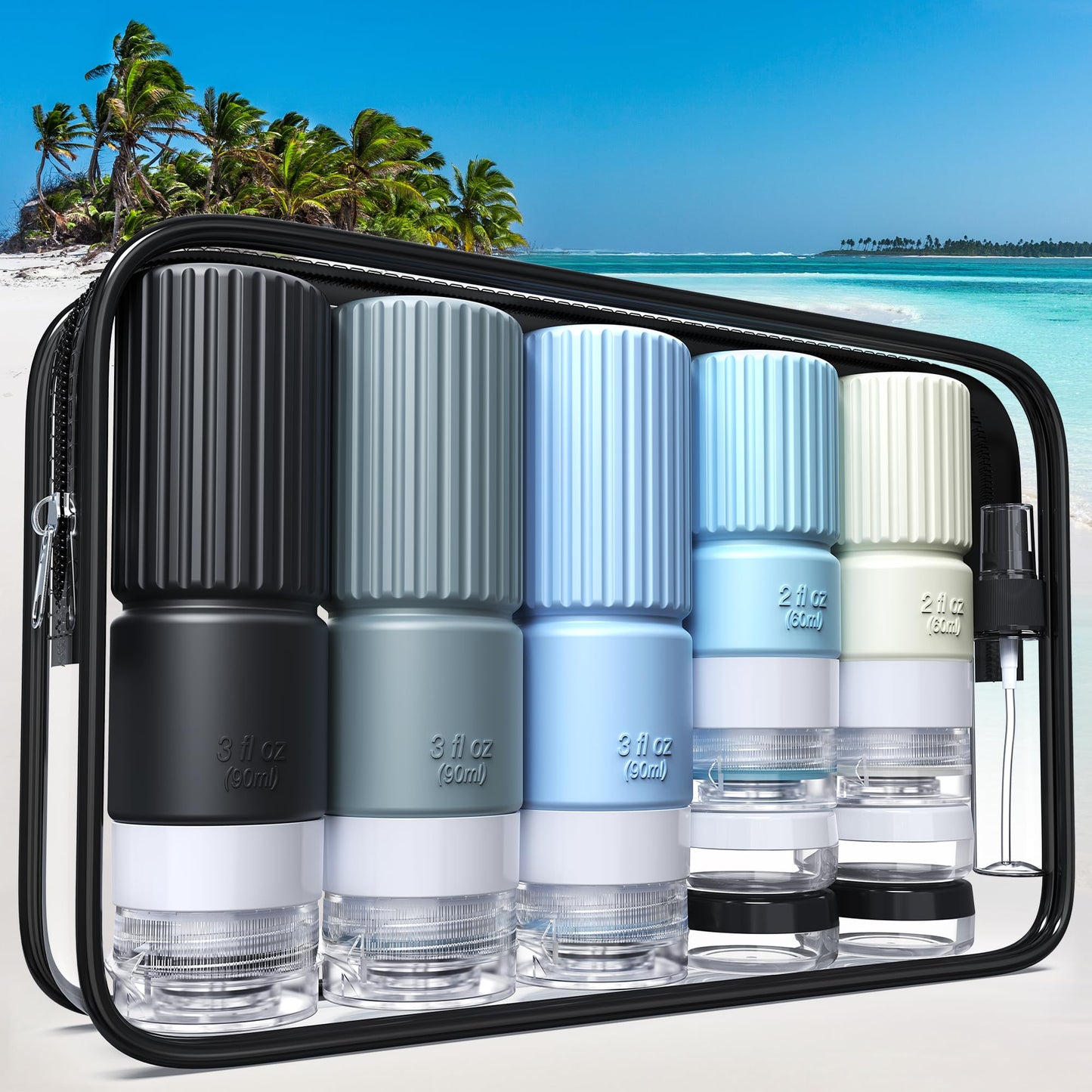 19 pack Travel Bottles for Toiletries,TSA Approved Silicone Travel Containers jar for Toiletries,Leak Proof 3oz Refillable Liqus Shampoo And Conditioner Travel Essentials toiletry (black)