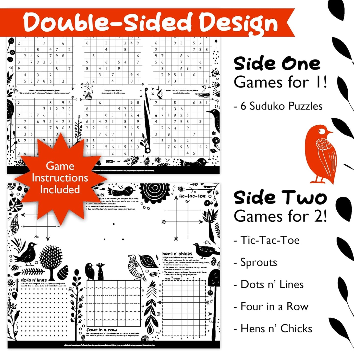 GSM Brands Disposable Airplane Tray Table Cover (Pack of 20) - Double Sided with 12 Games - Opaque White