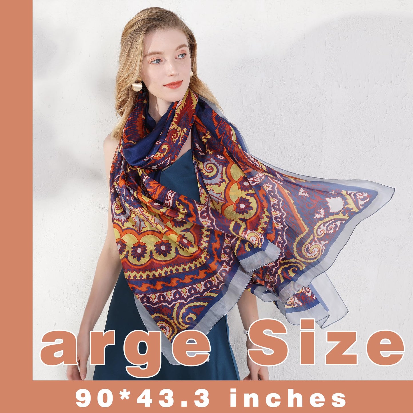 DANA XU 100% Mulberry Satin Silk Summer Travel Scarf Extra Large Women Floral Shawl Oversize Soft Wraps For Evening Dresses