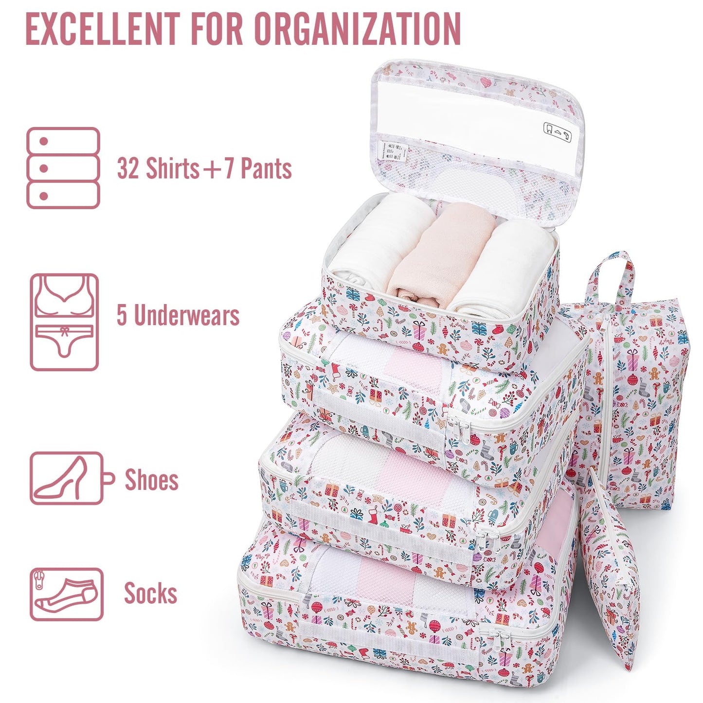 Veken 8 Set Packing Cubes for Travel Essentials, Suitcase Organizer Bags Set for Luggage, Road Trip Travel Accessories in 4 Sizes (Extra Large, Large, Medium, Small)