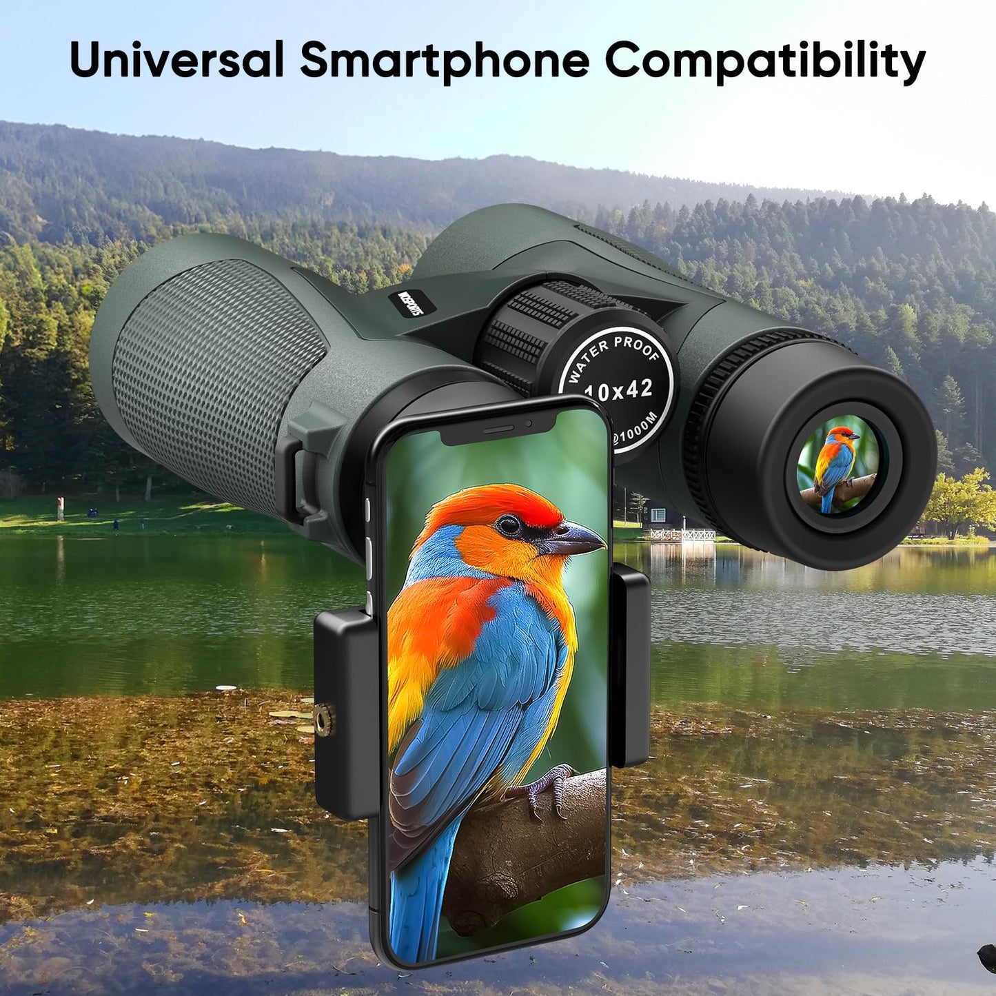 WOSPORTS 10x42 Binoculars for Adults, IPX7 Waterproof Binoculars with Clear Low Light Vision, Compact Binoculars for Bird Watching Hunting Cruise Travel, Green, BC01-GRE