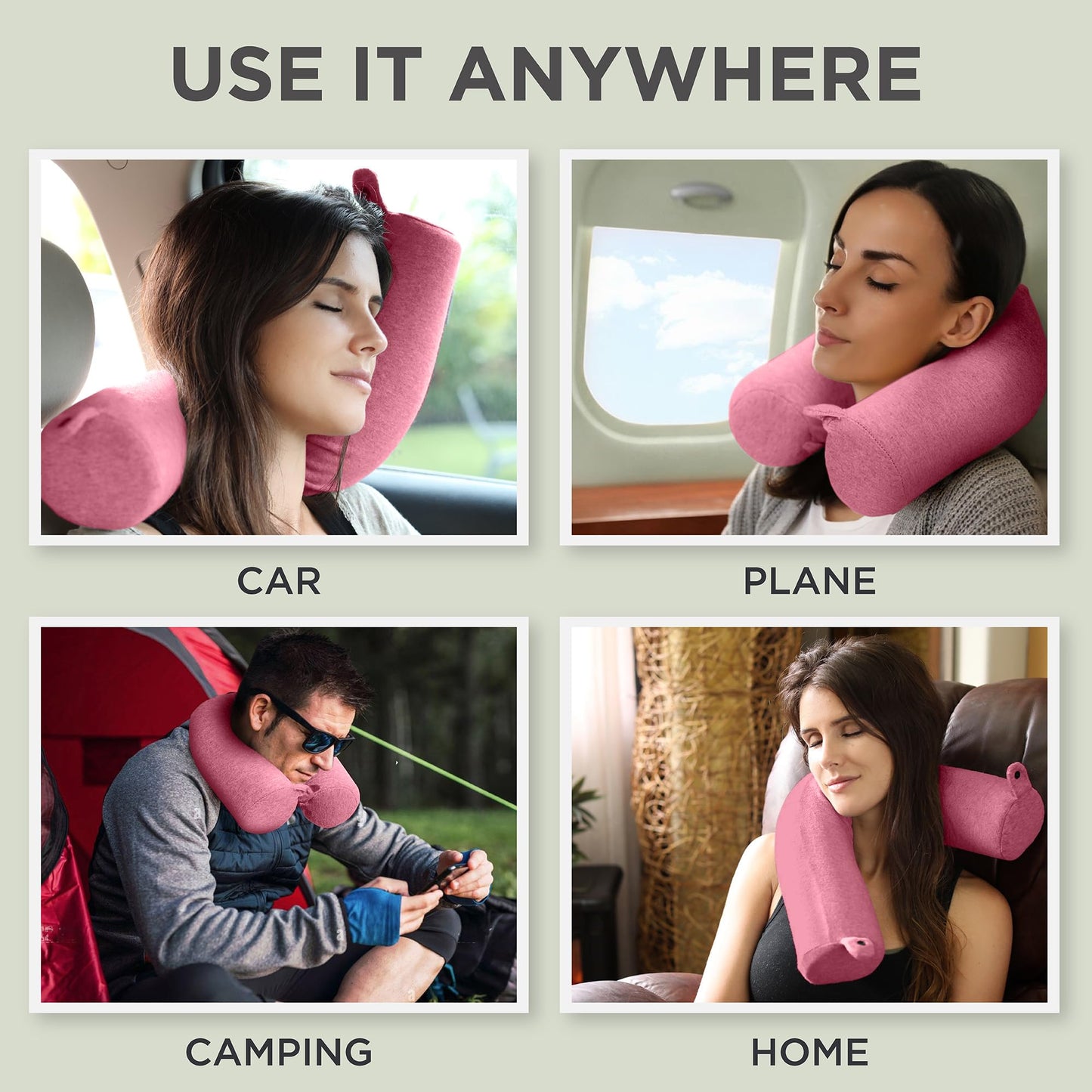 Dot&Dot Twist Memory Foam Travel Pillow for Airplanes - Travel Neck Pillow for Sleeping - Airplane Pillow for Neck Support, Chin, Lumbar and Leg - Adjustable, Bendable Neck Roll Pillow