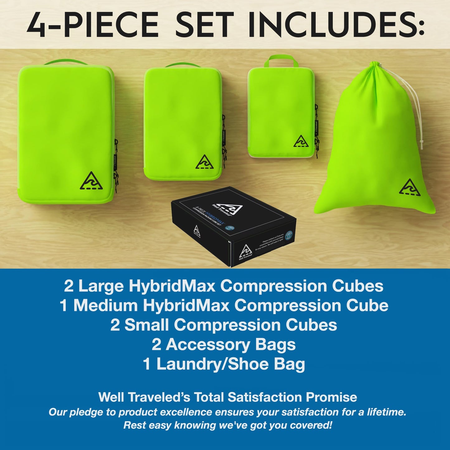 8 Set/4 Set Deluxe Compression Packing Cubes Travel - Maximize Space In Luggage With Patented HybridMax Double Capacity Design, Luxury Compressible Packing Cubes For Travel, Large, Small, & Medium