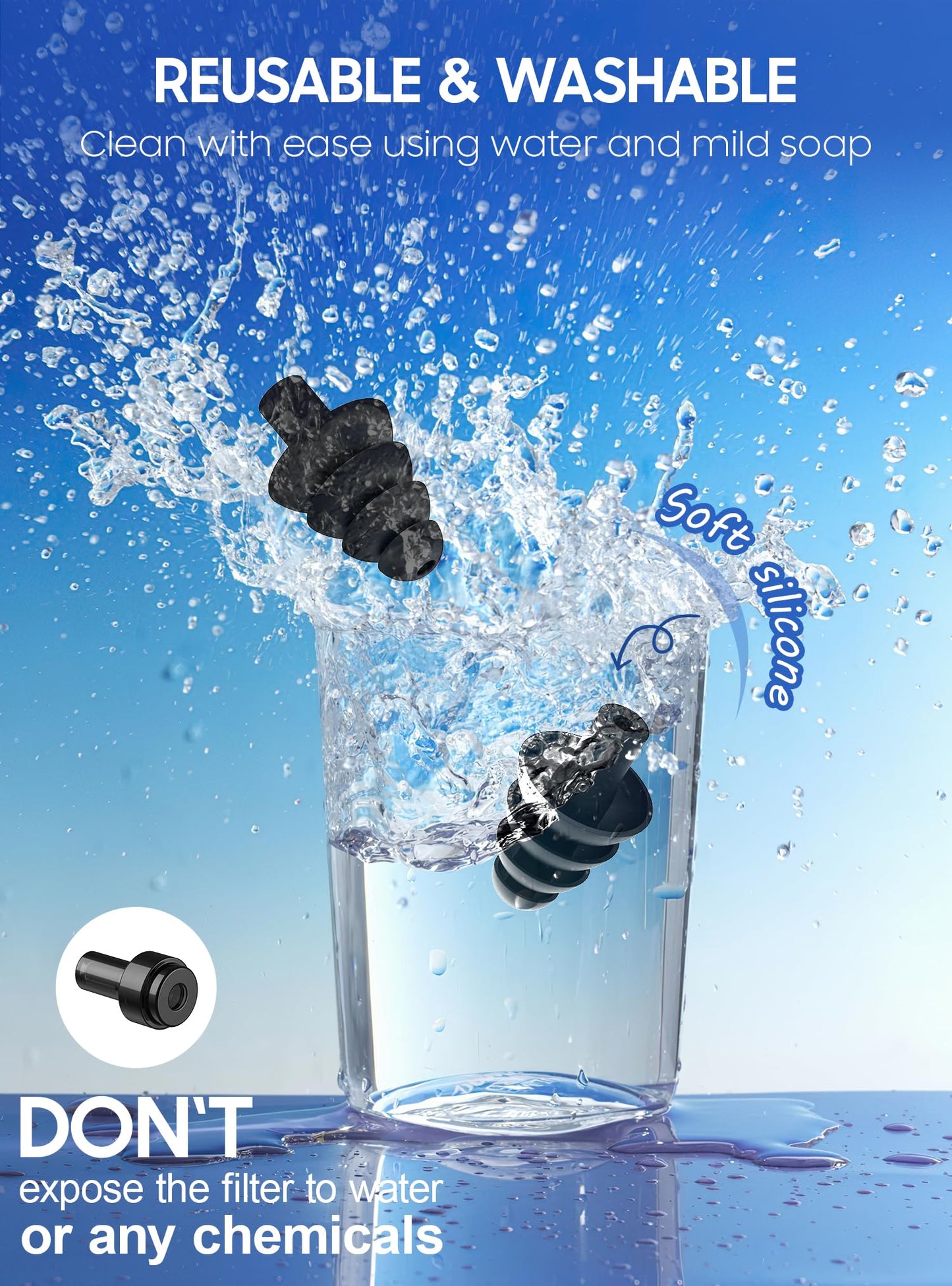 Ear Plugs for Airplane Pressure Relief, 2 Pairs Adults Soft Silicone Reusable Airplane Earplugs 26dB, with Silicone Connector Cord, Travel Essentials for Flying, Ear Protection Earplugs for Plane