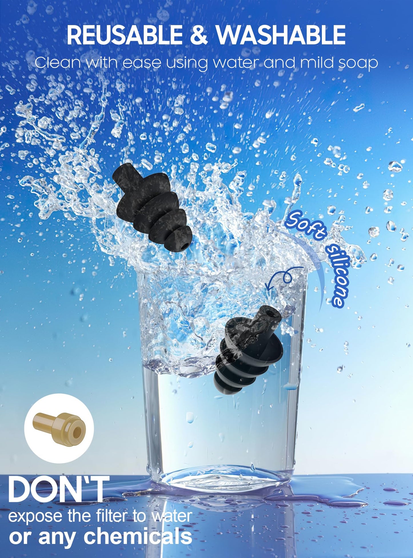 Ear Plugs for Airplane Pressure Relief, 2 Pairs Adults Soft Silicone Reusable Airplane Earplugs 26dB, with Silicone Connector Cord, Travel Essentials for Flying, Ear Protection Earplugs for Plane
