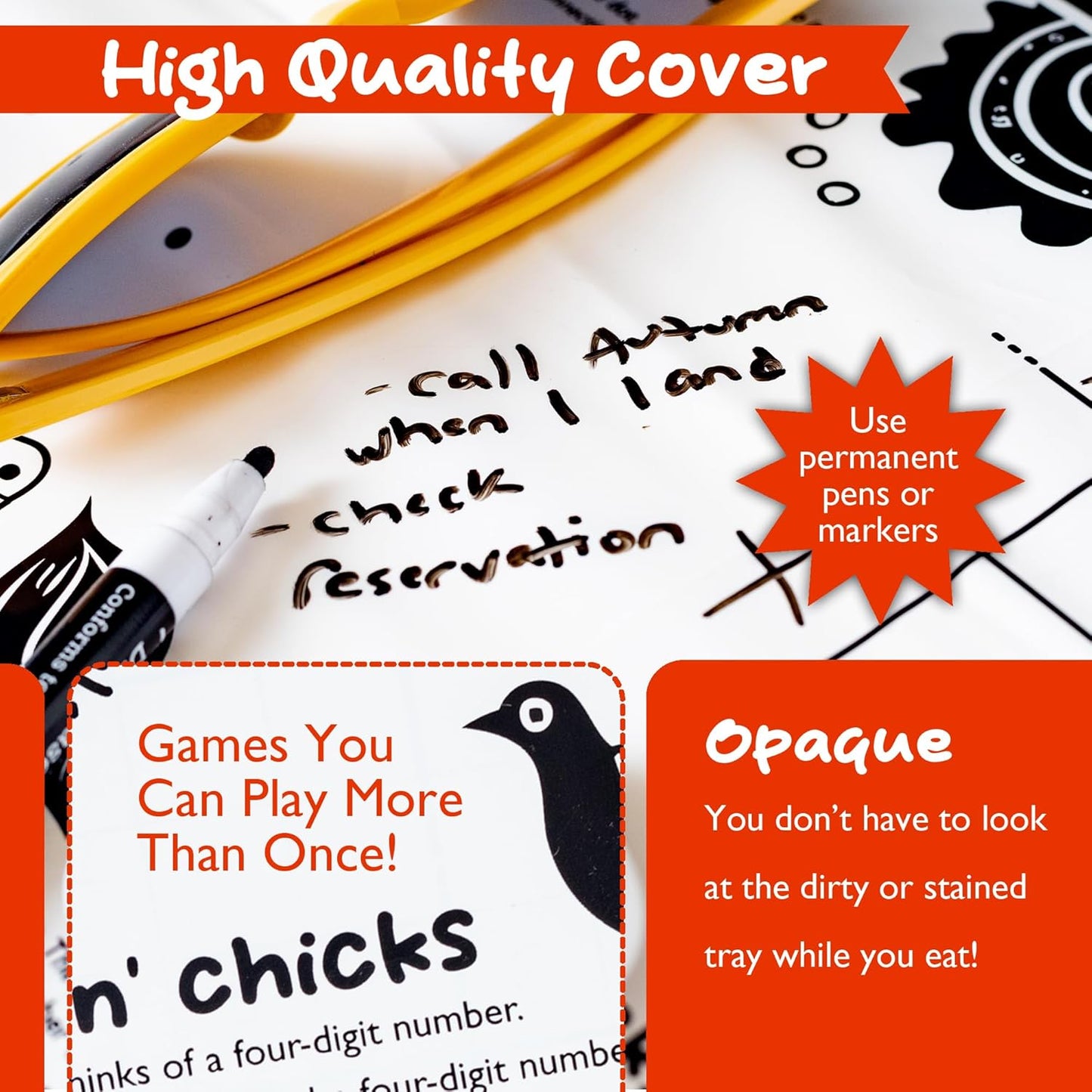 GSM Brands Disposable Airplane Tray Table Cover (Pack of 20) - Double Sided with 12 Games - Opaque White