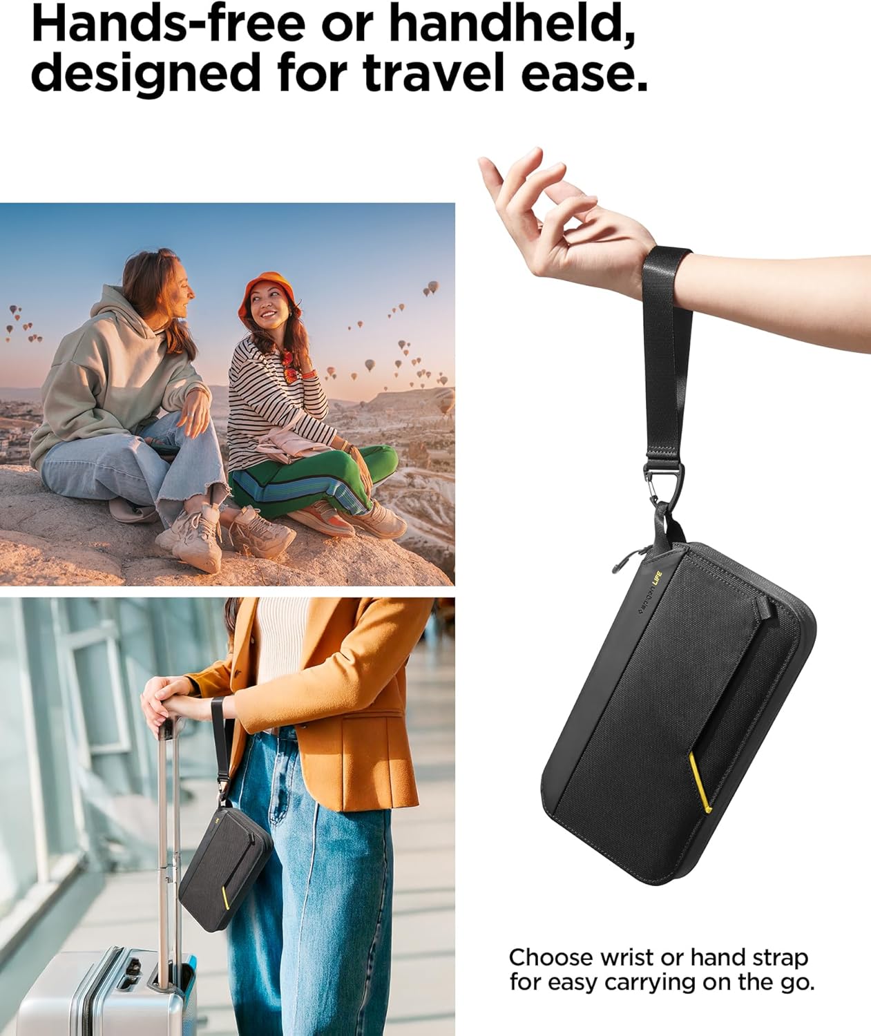 Spigen Life Passport Holder for Family, Passport Wallet Travel Documents Organizer Passport Holder with RFID Blocking, SIM Card Holder and Eject Pin, Wrist strap, up to 4 Passports- Black