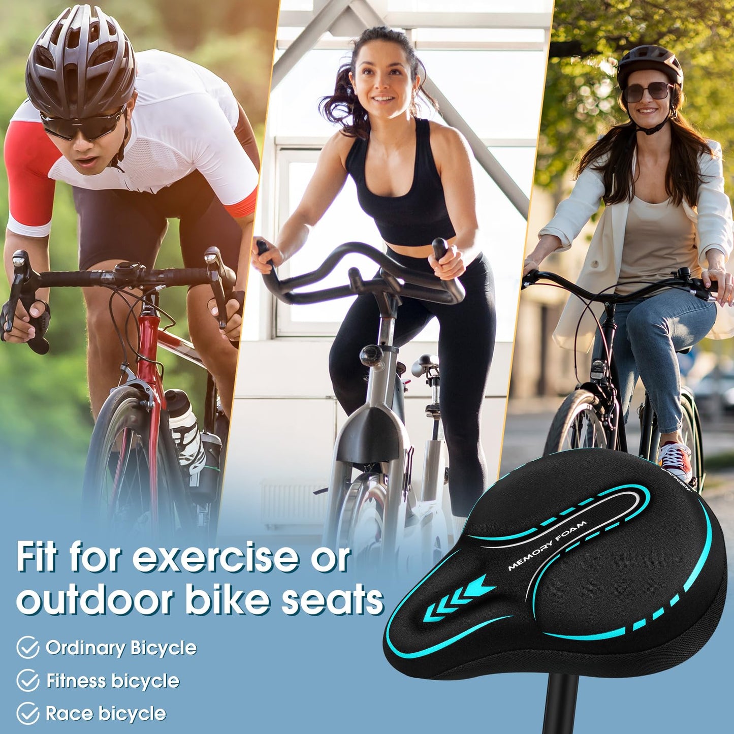 MSDADA New Large Gel Bike Seat Cover, Extra Soft Bike Seat Cushion for Men Women Comfort Wide, Fits Indoor/Outdoor/Exercise Bikes (11.22 inch x 10.03 inch)