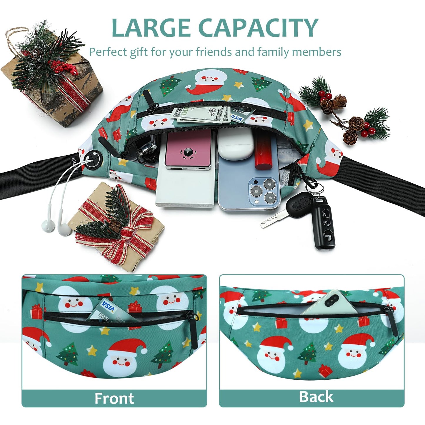 MAXTOP Large Crossbody Fanny Pack with 4-Zipper Pockets,Gifts for Enjoy Sports Festival Workout Traveling Running Casual Hands-Free Wallets Waist Pack Phone Bag Carrying All Phones