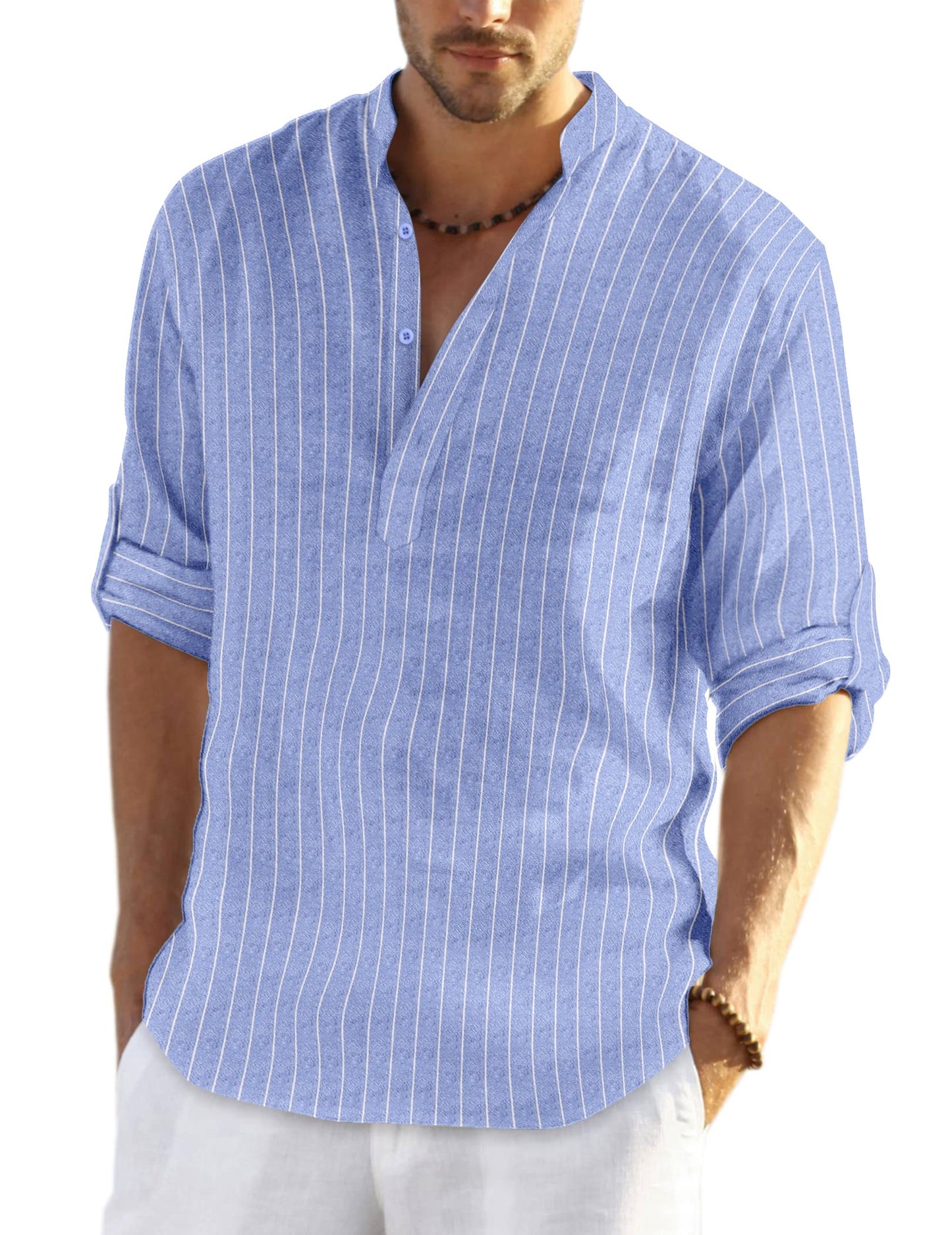 COOFANDY Men's Cotton Linen Henley T-Shirts Long Sleeve Hippie Casual Beach T-Shirts