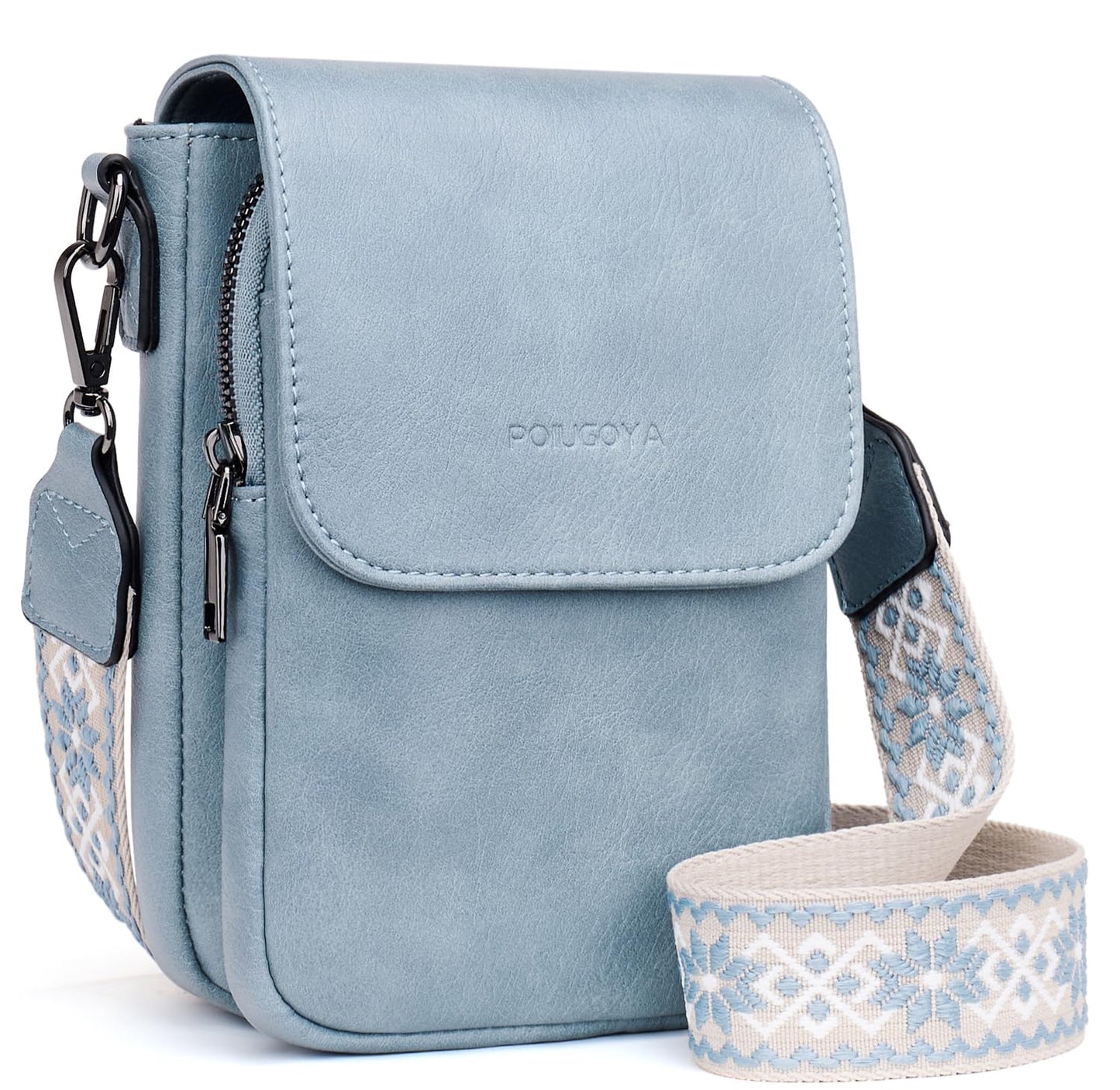 POIUGOYA Small Crossbody Bags for Women Trendy,Leather Triple Compartment Cell Phone Crossbody Wallet Purses with Card Slots