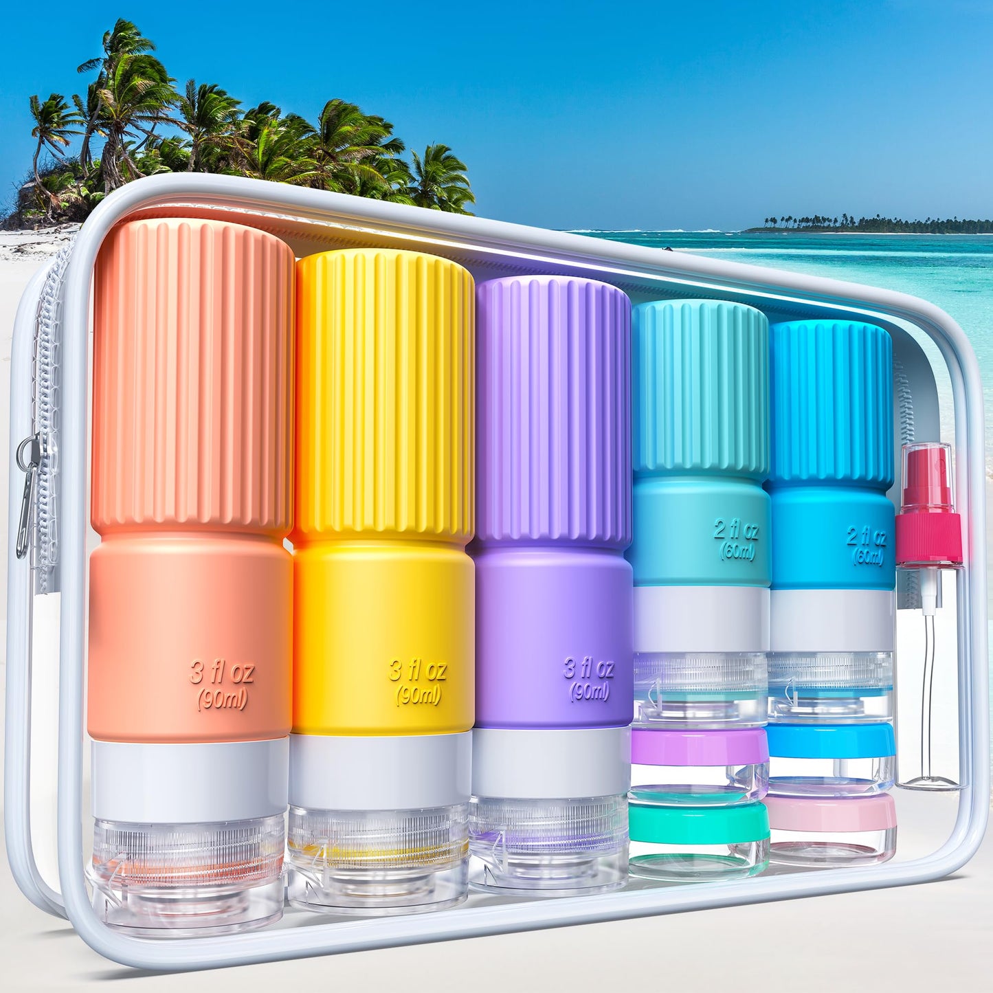 19 pack Travel Bottles for Toiletries,TSA Approved Silicone Travel Containers jar for Toiletries,Leak Proof 3oz Refillable Liqus Shampoo And Conditioner Travel Essentials toiletry (black)