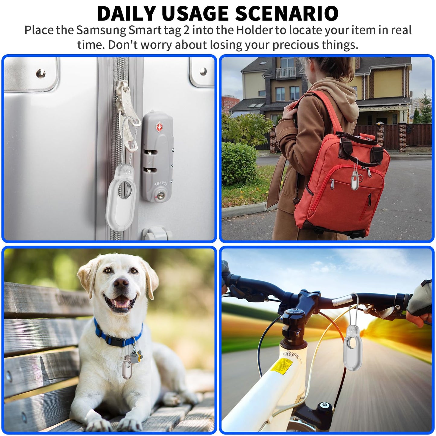 2 Pack Compatible with Samsung Galaxy Smart Tag 2 Case TUDIOW Secure Holder with Wire Cable Lock for Smart Tag 2 Anti-Lost Protective Cover for Samsung Galaxy SmartTag 2 (Black+White)