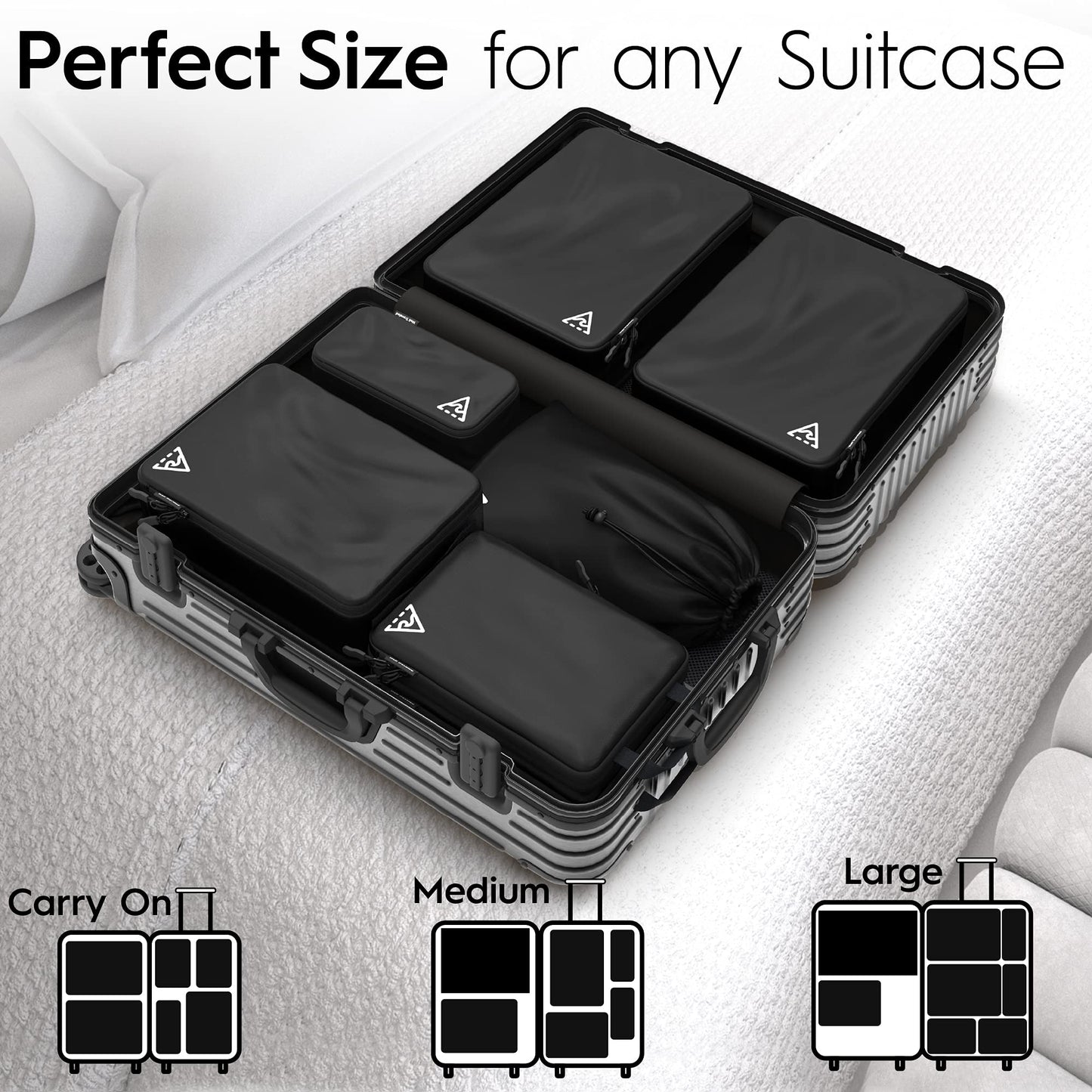 8 Set/4 Set Deluxe Compression Packing Cubes Travel - Maximize Space In Luggage With Patented HybridMax Double Capacity Design, Luxury Compressible Packing Cubes For Travel, Large, Small, & Medium