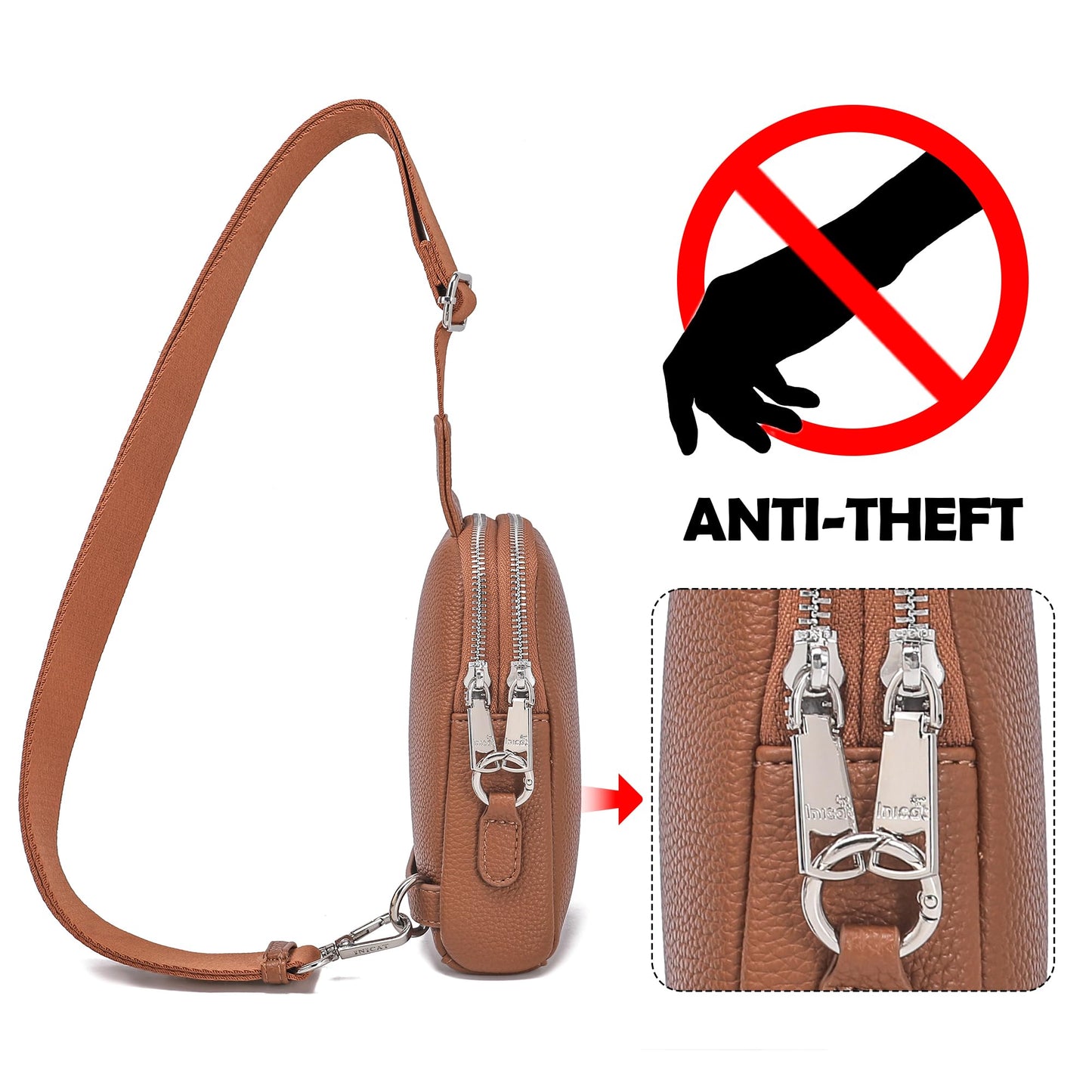 INICAT Travel Small Sling Bag Leather Crossbody Bags for Women Fanny Packs Cross Body Bag for Woman Cross Body Purses